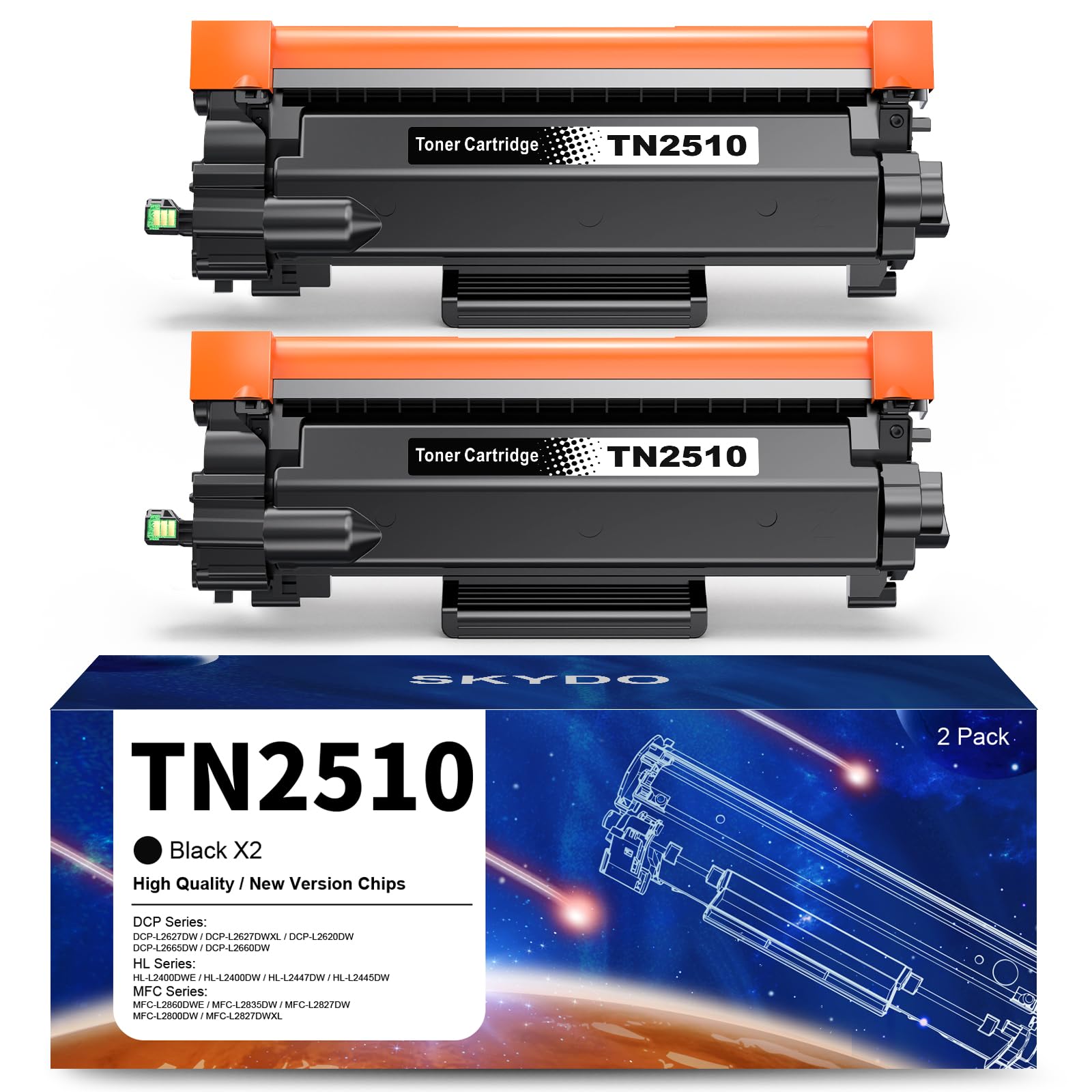 2× TN2510 Toner Kompatibel für Brother TN-2510 Tonerkartusche Schwarz für DCP-L2627DW DCP-L2620DW, HL-L2400DWE HL-L2445DW, MFC-L2835DW MFC-L2860DWE
