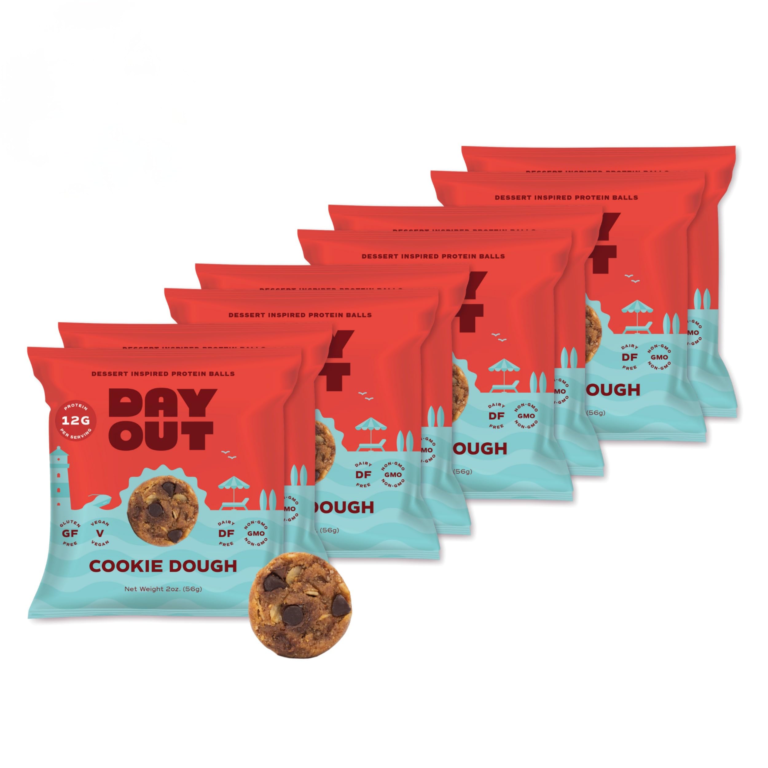 - Day Out Protein Snack Balls | Cookie Dough 8 Pack Snack Bites | Gluten-Free, Dairy-Free, Vegan Treat | Convenient Ready to Eat Healthy Dessert Energy Bites | Includes 8 x 2oz Packs (16oz Total) | 12g Protein