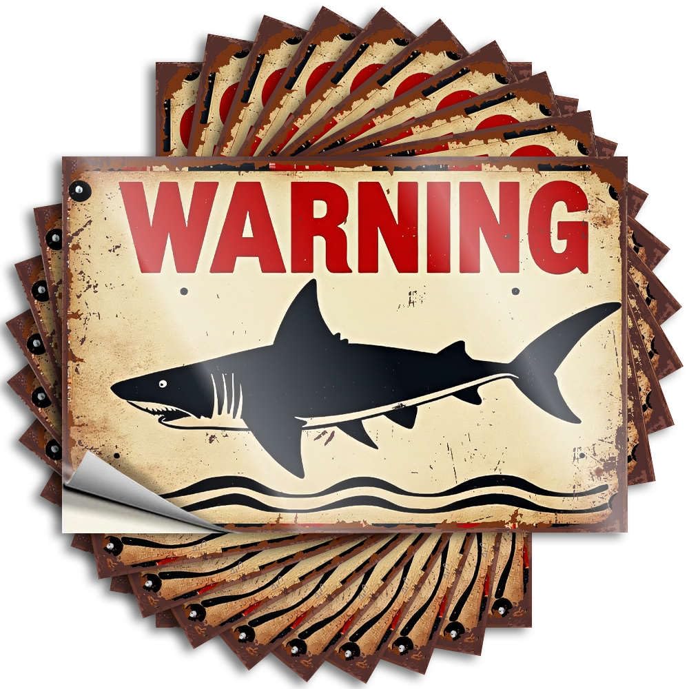 Warning: Shark Present in Area. Be Cautious. Bumper Aesthetic - Cottage Core Decorations Tattoos Self Adhesive Sticker(6X9CM)