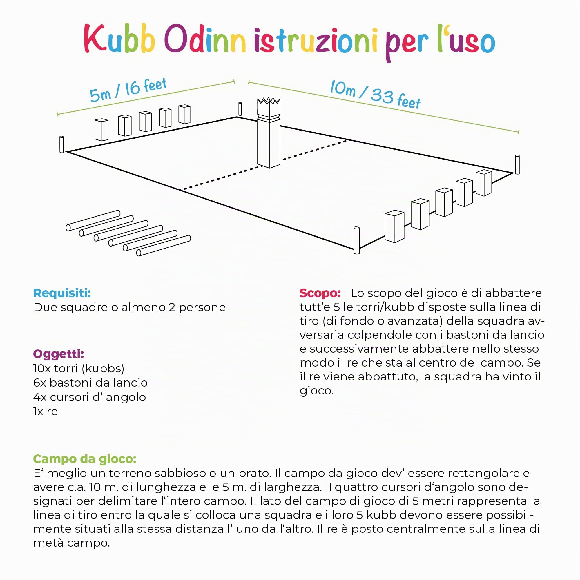 Toyfel gioco di scacchi vichingo svedesi Kubb XXL in legno di faggio | Premium certificato di società per adulti e bambini in casa o all'aperto massello vichinghi Odinn