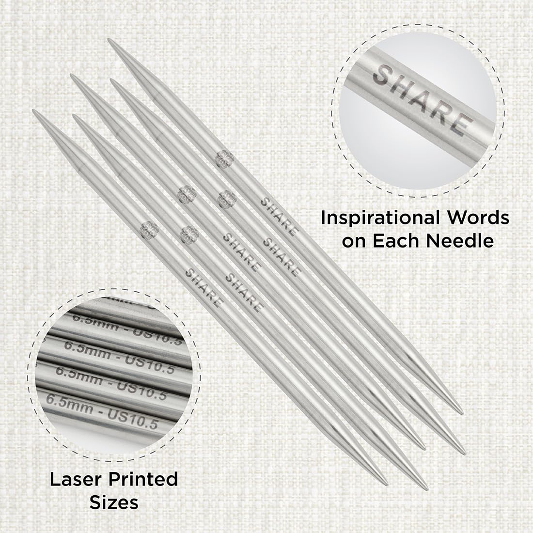 KnitPro The Mindful Collection Double Pointed Needles 6" (15cm), Silver, 6.50mm - Image 2