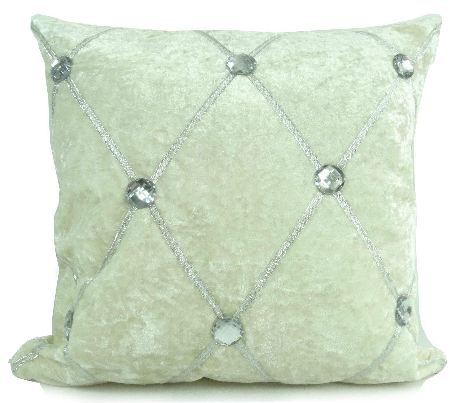 Coussin velours écrasé crème d'exception style capitonné et strass