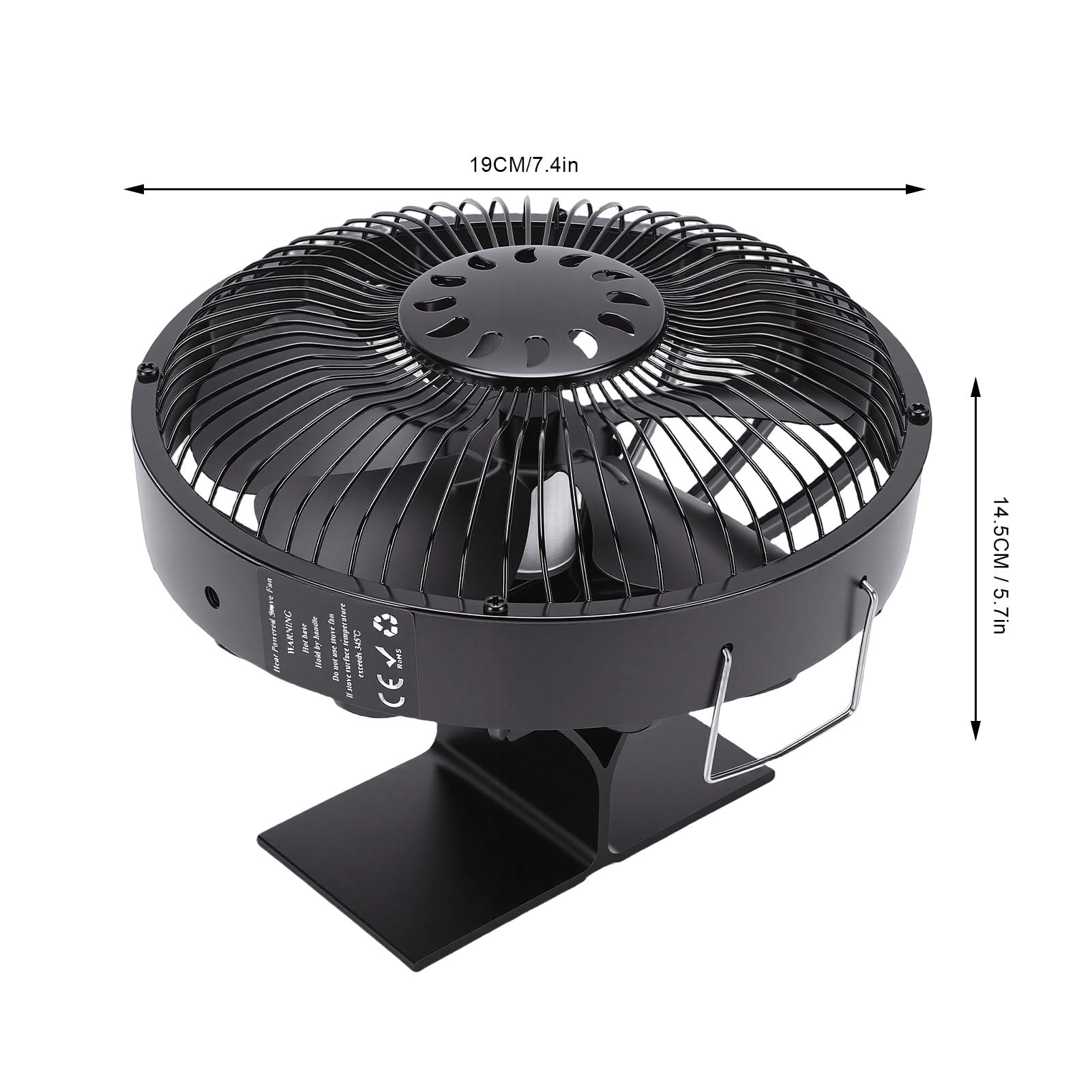 Fockety Ventilador de Estufa de Leña, Ventilador de Chimenea de Leña de Aleación de Aluminio de 5 Aspas, Funcionamiento Silencioso No Eléctrico, con Termómetro Magnético, para Chimenea