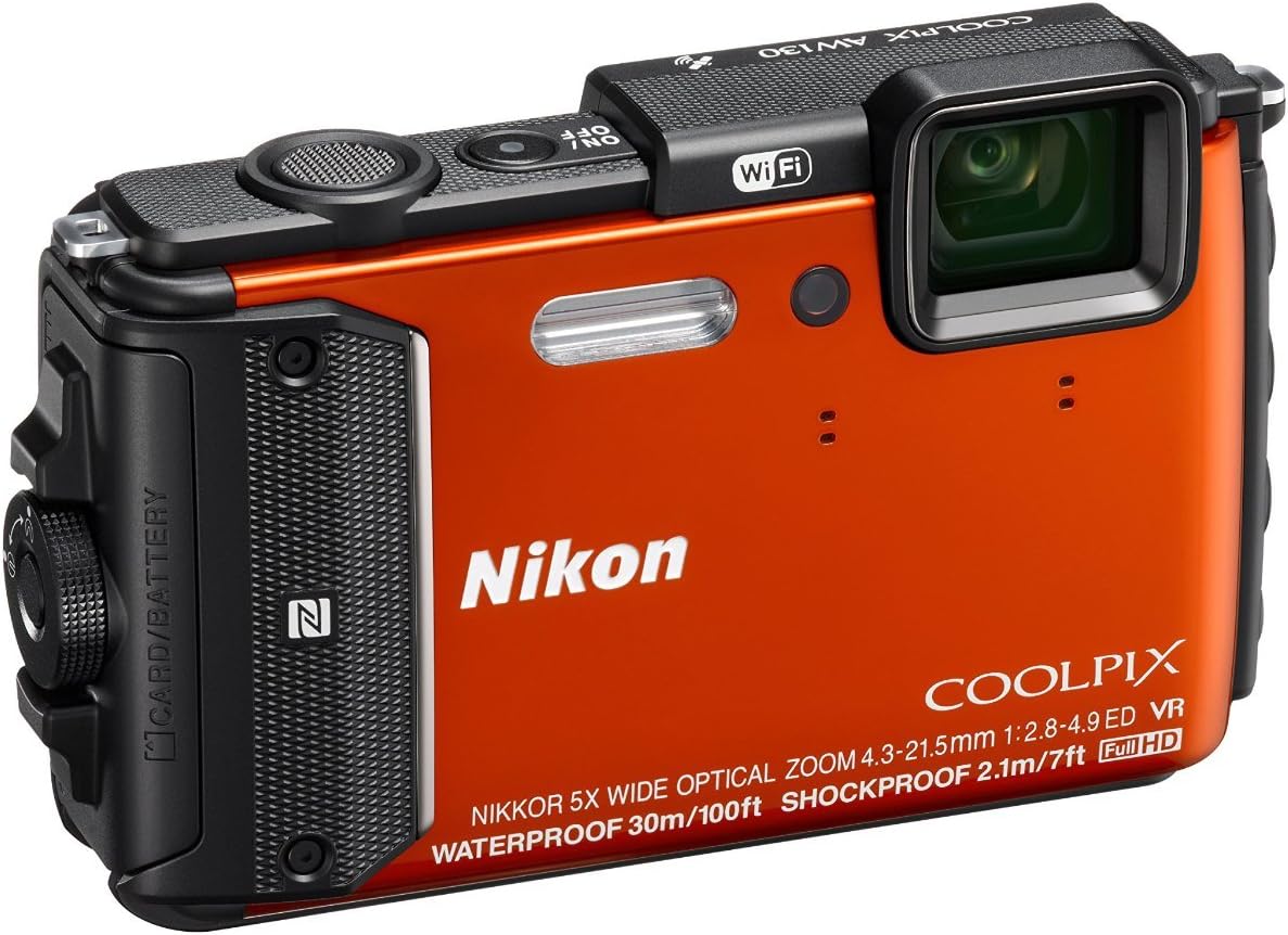 Nikon Coolpix AW130 16MP Waterproof Shockproof Digital Camera (Orange) (Renewed)