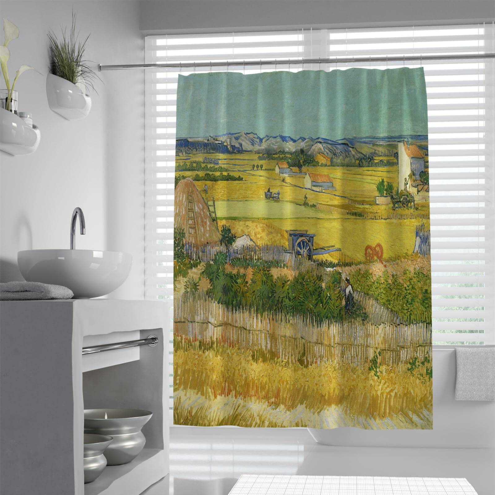 Autumn Farm Plant Scenery Cortina de la Ducha Artista Cortina de la duchas Farmhouse Style Bathroom Curtain 12 Hooks Fabric Yellow W200xL240cm
