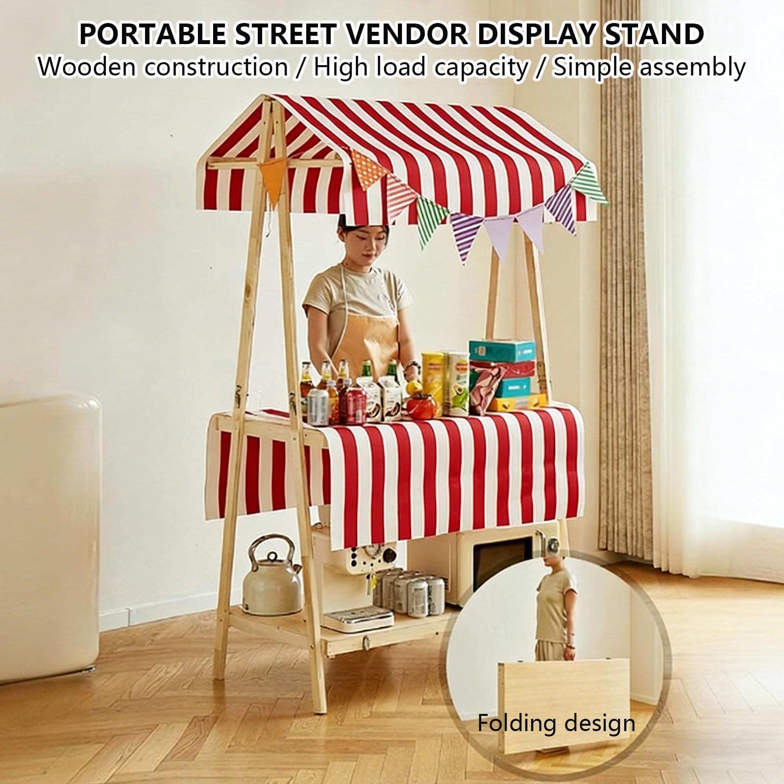 Carro Plegable con Expositor para Quiosco Carrito PortáTil con Toldo Estante Almacenamiento Dos Niveles FáCil Transportar Ideal para Mercados Y Puestos Comida Callejeros Pink-A 140cm/55in