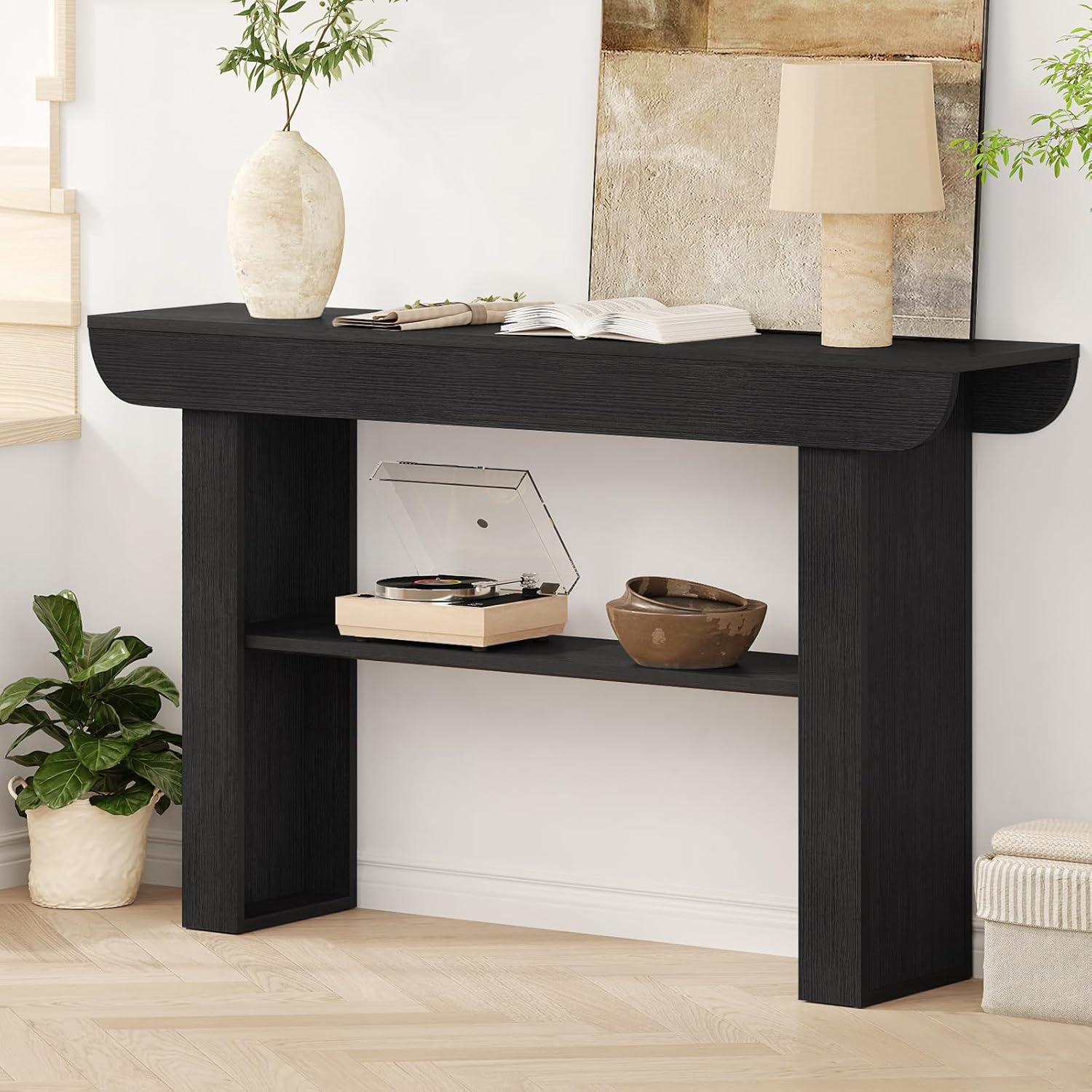 Black Entryway Table, 55‘’ Modern Console Tables 3-Tier Behind Couch Table Narrow Wood Sofa Table Foyer Tables for Entryway, Living Room, Hallway