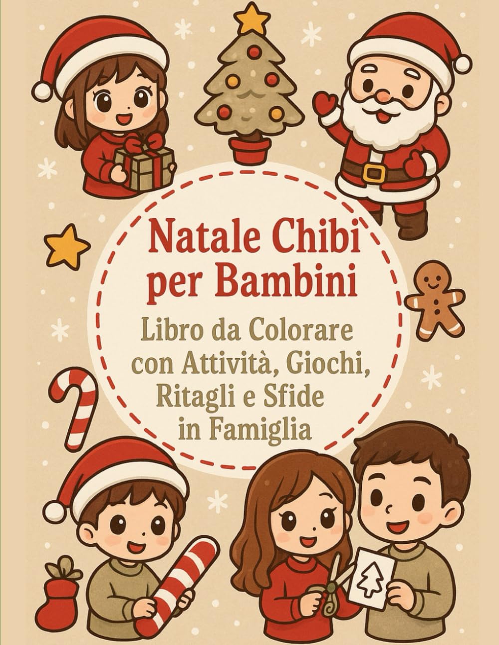 Natale Chibi per Bambini: Libro da colorare con attività, giochi, ritagli e sfide in famiglia.