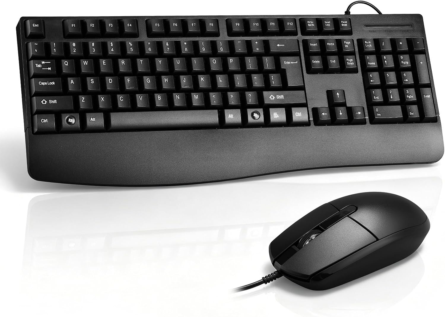 Wired Keyboard and Mouse Combo with Palm Rest,Full-Sized Ergonomic Computer Keyboard and Optical Wired Mouse for Windows, Mac OS Desktop/Laptop/PC-Black