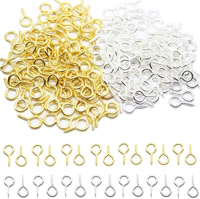 HUIHUIBAO 200 Pieces Mini Metal Screw Eye Pins Hooks Eyelets Screw Threaded for Jewelry Making Findings DIY Crafts, 6 x 13mm(Gold and Silver)