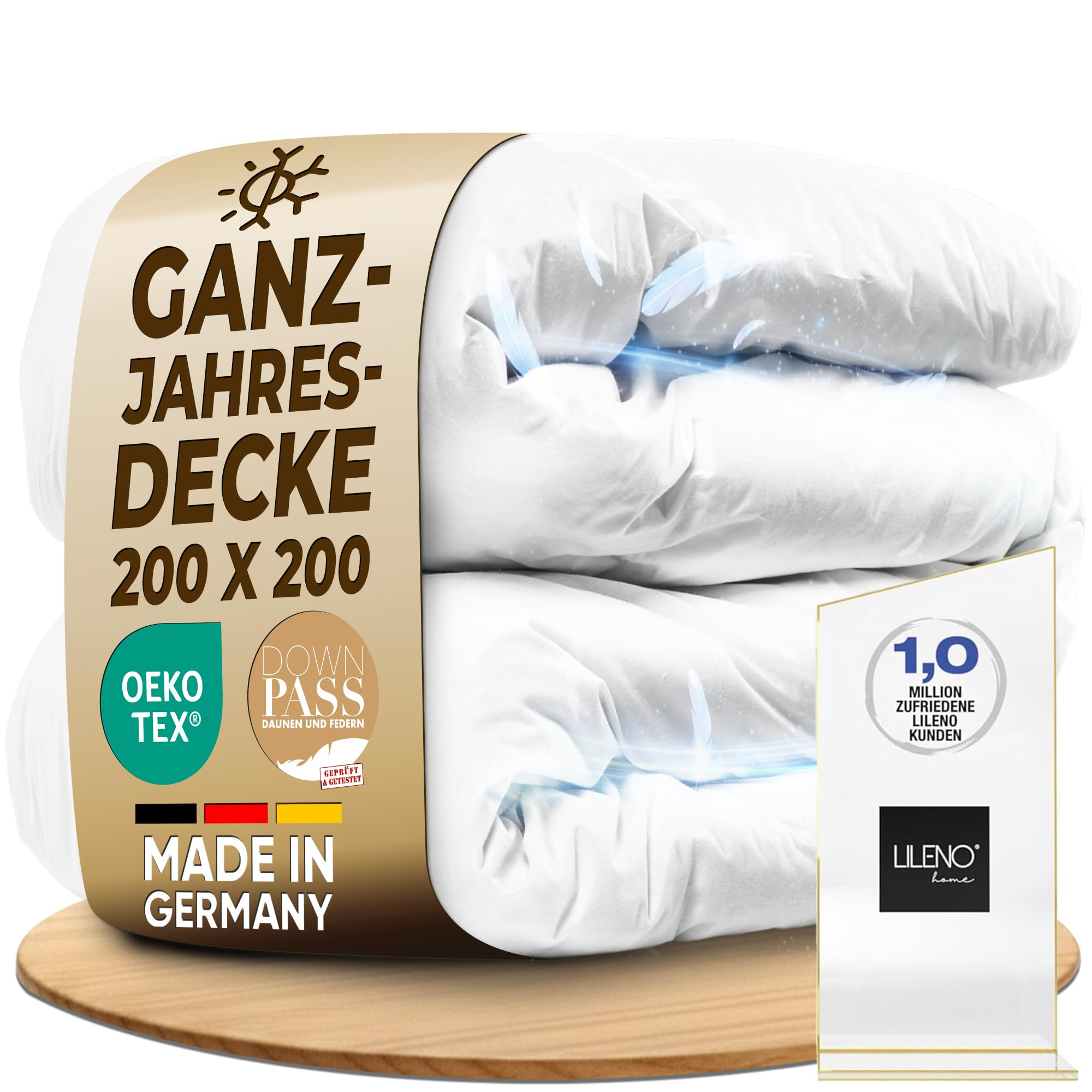 LILENO HOME Premium Daunendecke (90% Daunen / 10% Federn) – Flüsterleise & Wolkenweich – extra leichte Bettdecke – Made in Germany, Oeko-Tex & 60 °C waschbar