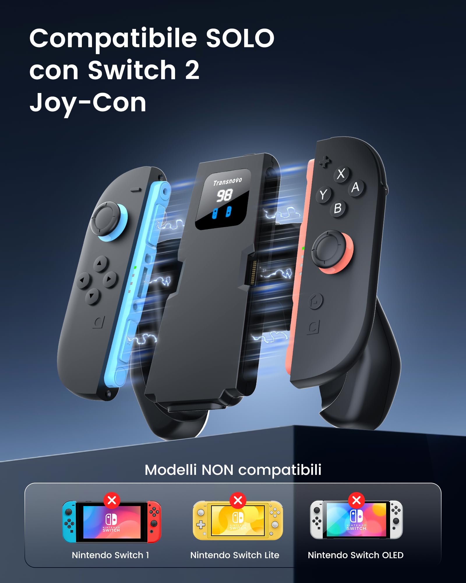 TRANSNOVO Interruttore 2 Impugnatura di Ricarica Compatibile con Nintendo Switch 2 Joycons (2025) (Tipo C 1 m) (nero, Tipo C+1400 mAh) - 5
