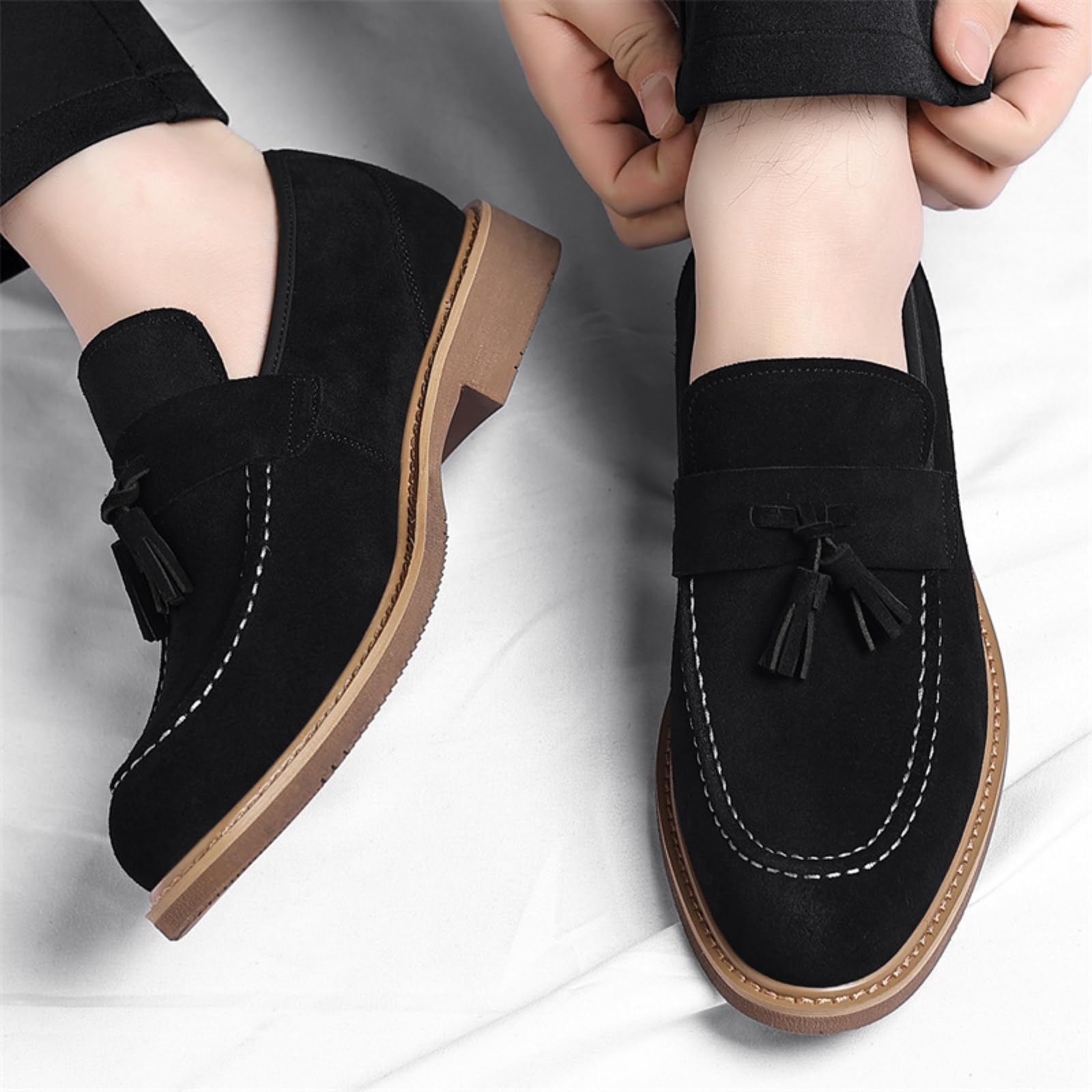 LKSCY - Mocasines de gamuza con borlas para hombre, sin cordones, puntera redonda, informales, transpirables, ligeros, cómodos, zapatos para caminar al aire libre