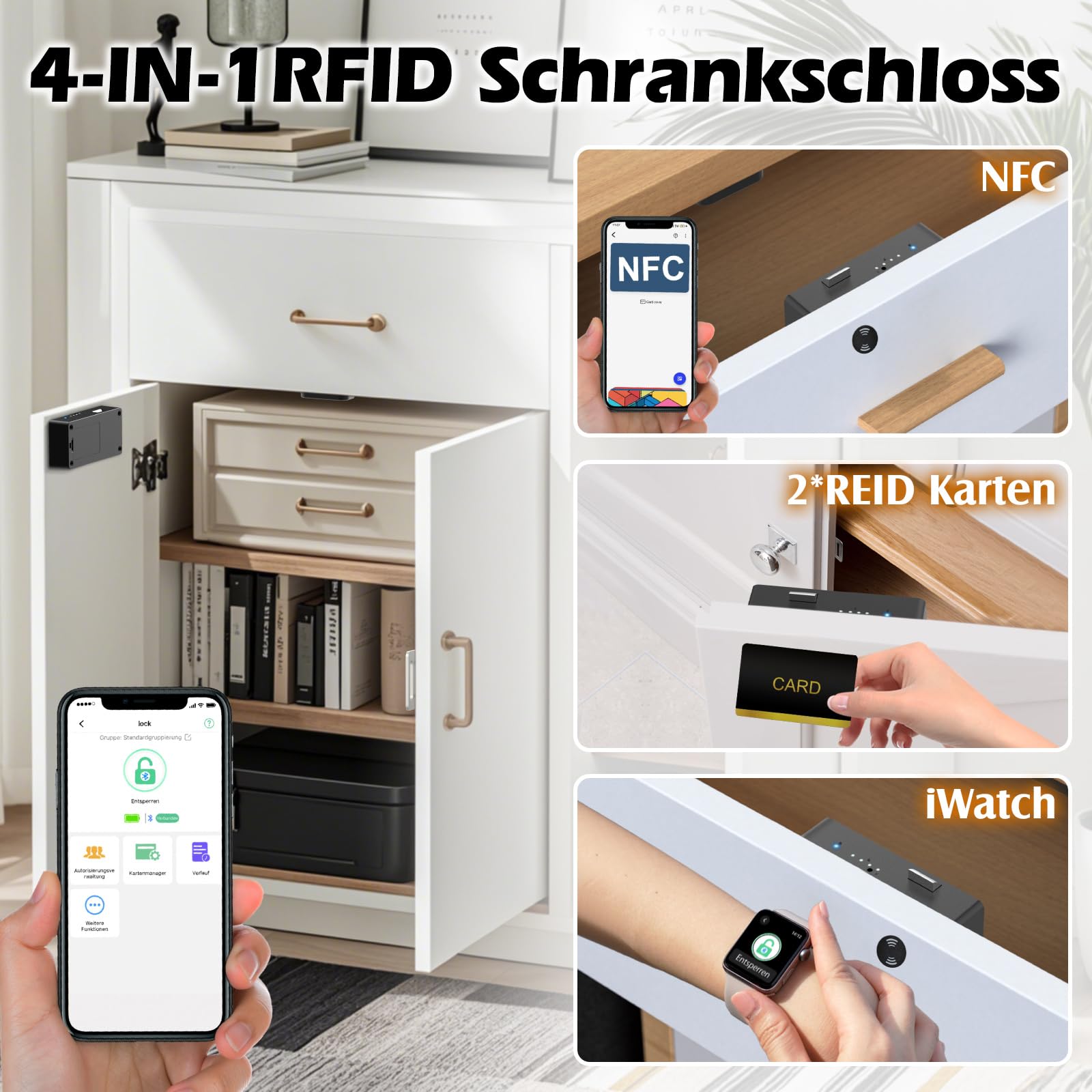 Eseesmart Serrure de meuble électronique, intelligente, avec application NFC, sécurité enfant cachée, serrure de tiroir RFID, pour boîte aux lettres, armoire de rangement