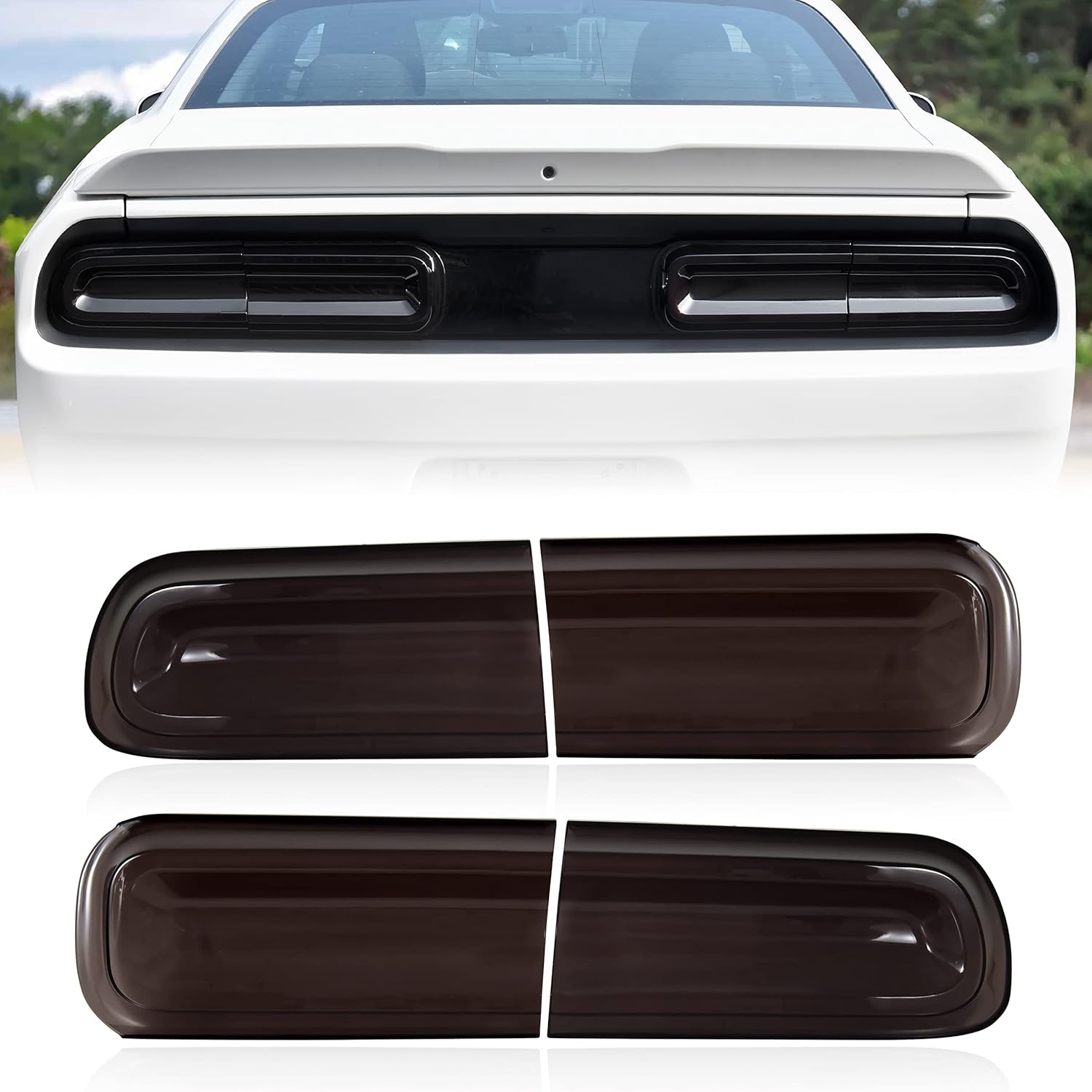 KEWISAUTO Taillight Cover for Dodge Challenger 2015-2023, Tail Light Lamp Covers Trim Decoration for Dodge Challenger 2015-2023 Accessories（4PCS, Smoke Black）