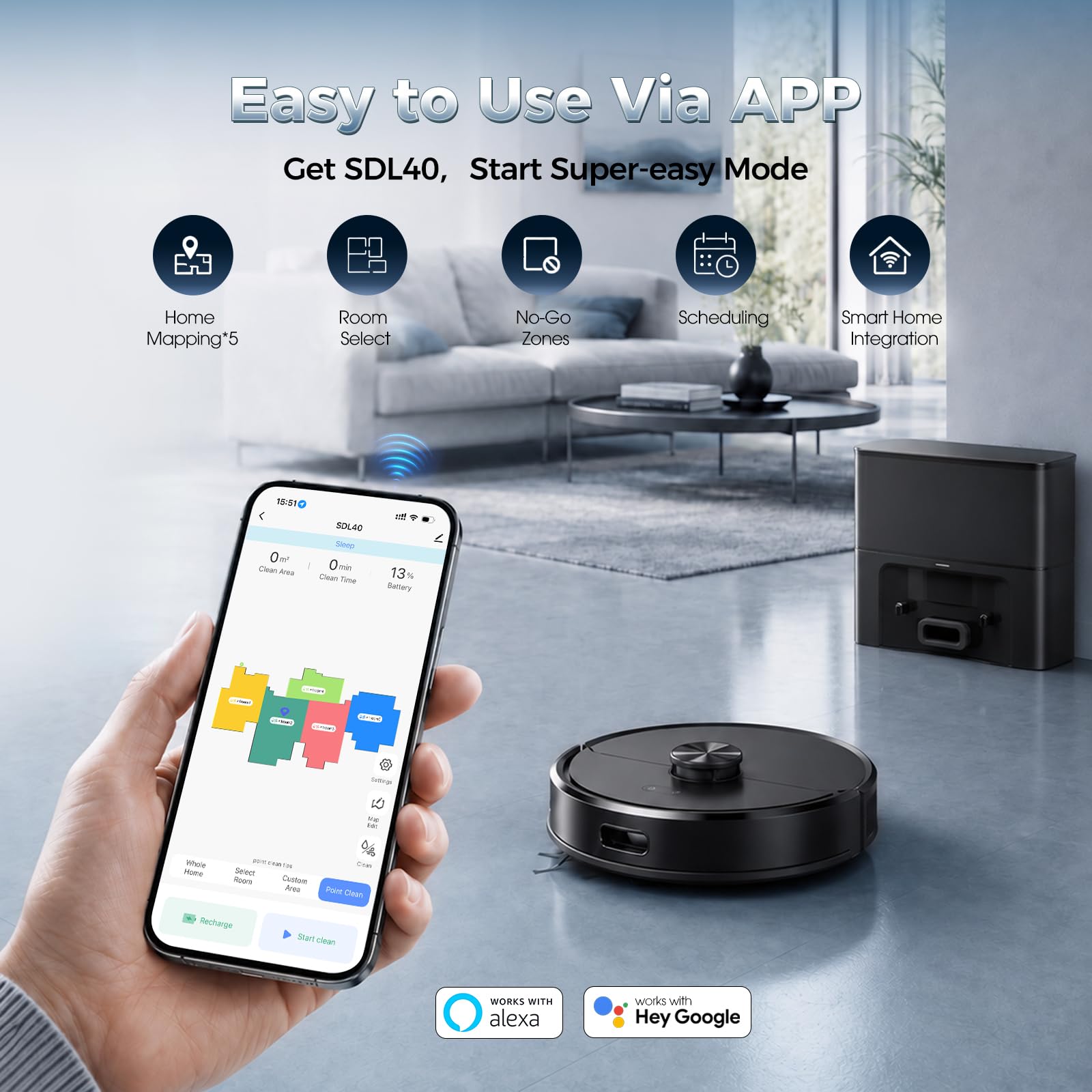 Kilgone Robot aspirateur pour poils d'animaux de compagnie, aspiration 6000 Pa, station d'accueil auto-vide, carte LiDAR, option serpillère, anti-nœuds, conçu pour les tapis et les sols durs autour