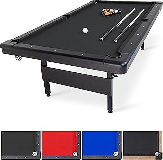 6, 7, or 8 ft Billiards Tables - No Assembly, Choose Your Color - Portable Pool Table Includes Full Set of Balls, 2 Cue Sticks, Chalk and Felt Brush