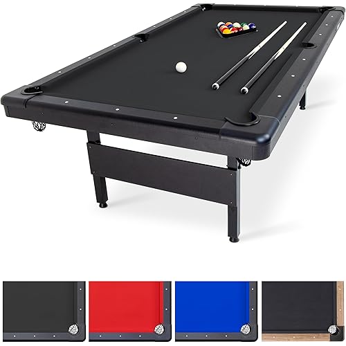 GoSports 6, 7, or 8 ft Billiards Tables - No Assembly, Choose Your Color - Portable Pool Table Includes Full Set of Balls, 2 Cue Sticks, Chalk and Felt Brush