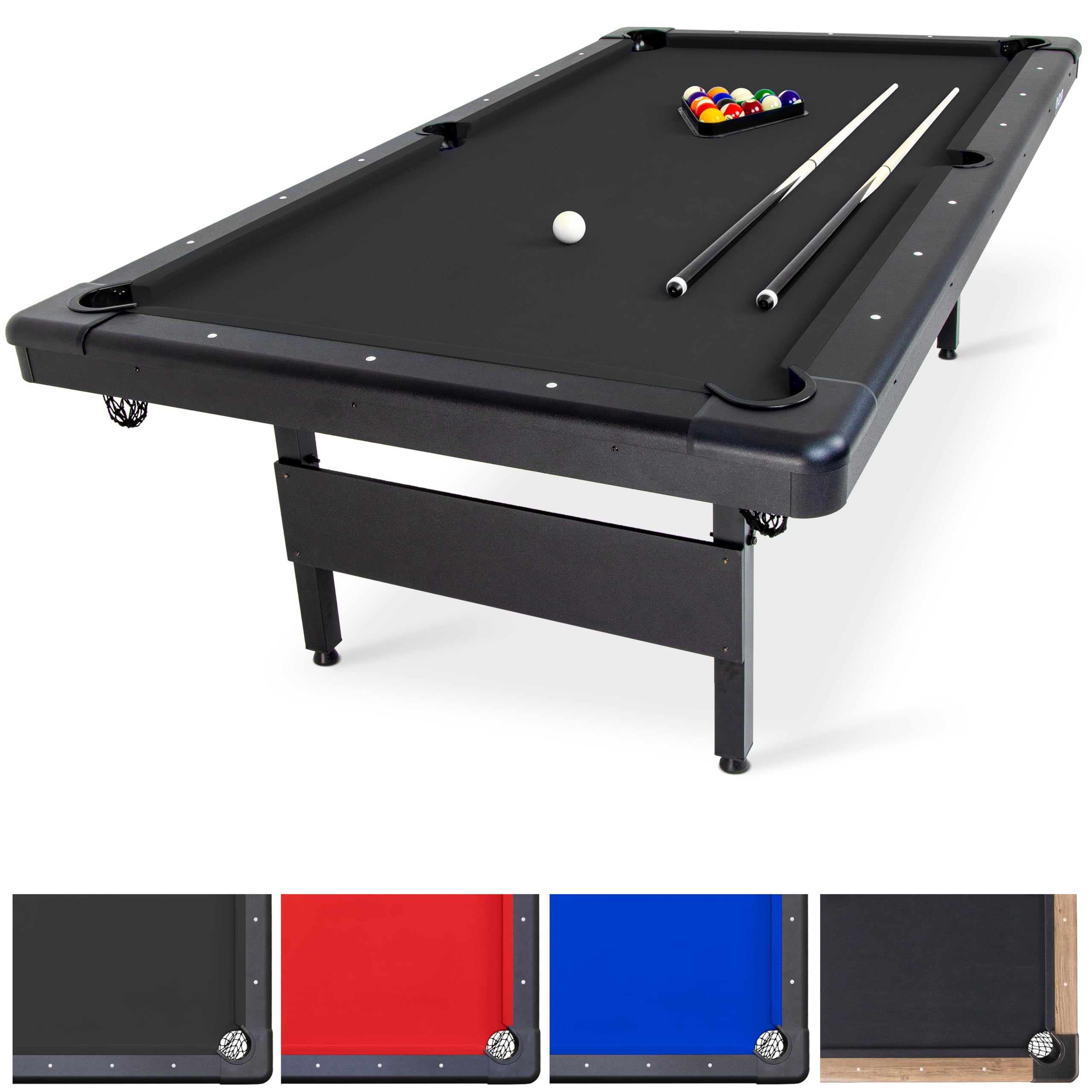 GoSports 6, 7, or 8 ft Billiards Tables - No Assembly, Choose Your Color - Portable Pool Table Includes Full Set of Balls, 2 Cue Sticks, Chalk and Felt Brush