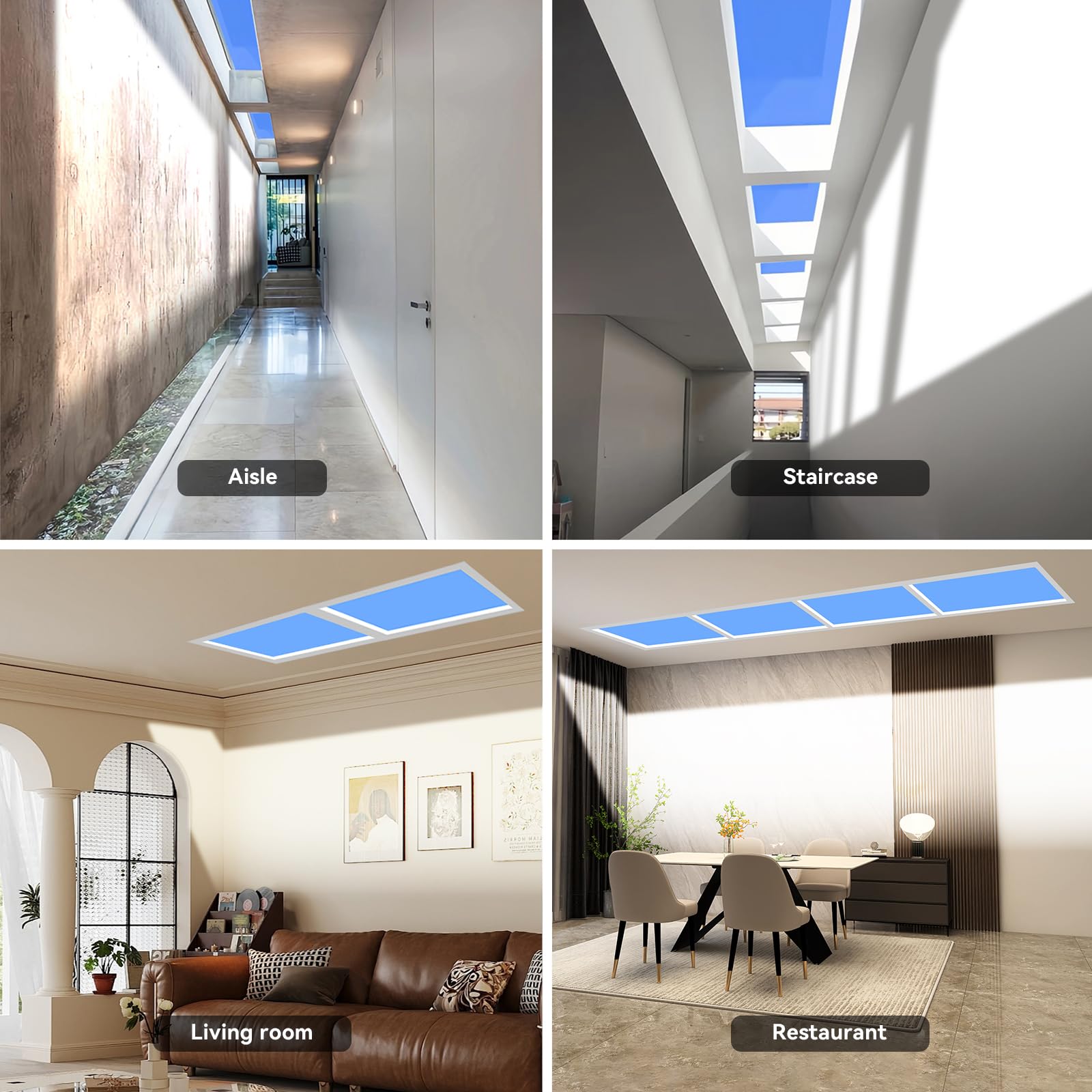 Azul cielo sol luz natural sótano Garaje cocina dormitorio sala de estar Pasaje baño hotel apartamento simple LED techo ambiental ventana luces (60 * 30 * 16 cm)