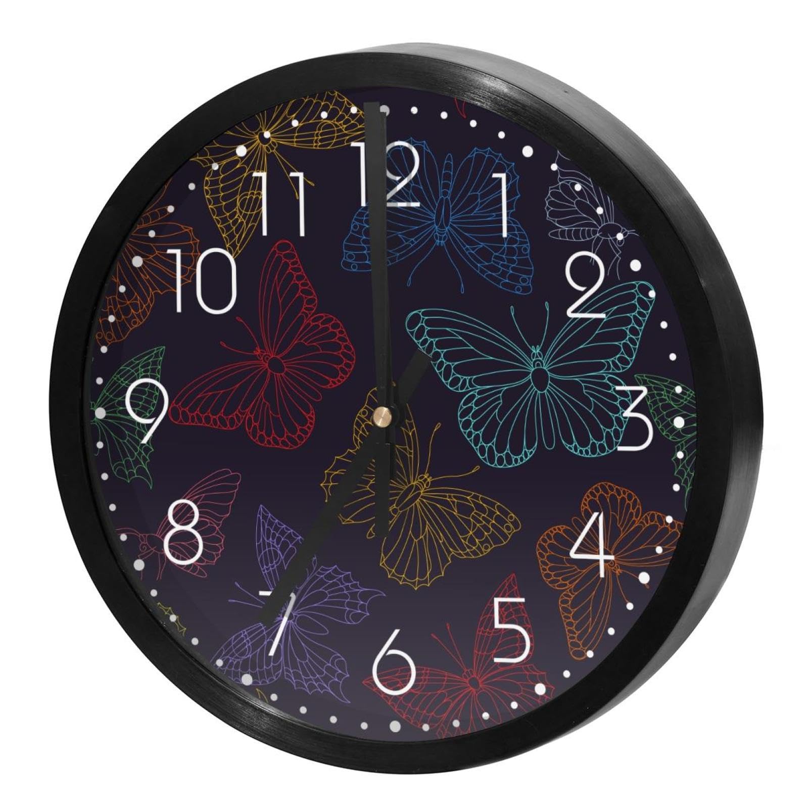Horloge murale silencieuse apporte de la douceur avec son contour coloré de papillons