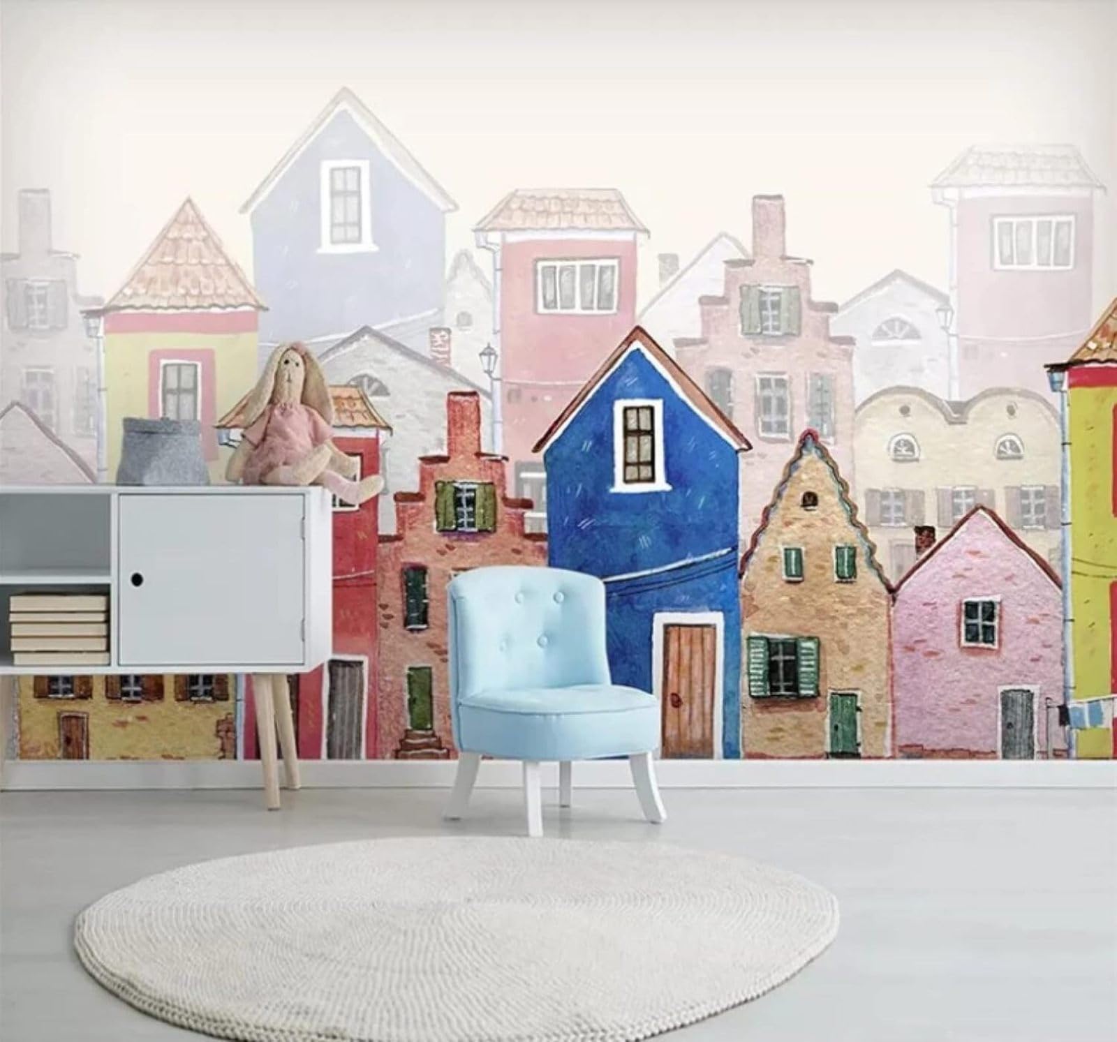XLMING Hand Drawn Creative Cartoon Watercolour Castle 3D Wallpaper Luxury Silk Study Dining Feature Sofa Grey Bedroom Living Room Tv Decorative Wall-300cm×210cm