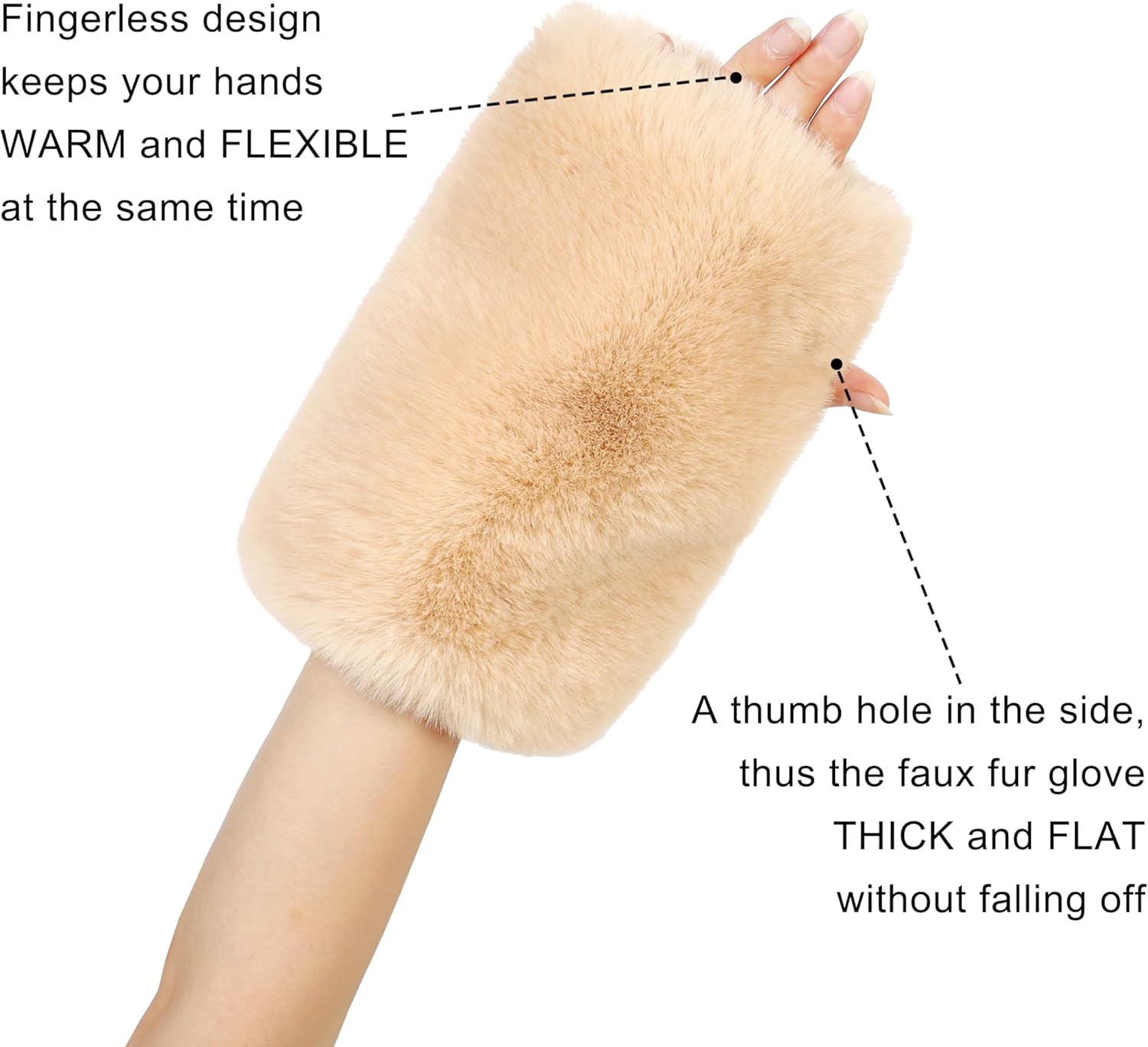 LA CARRIE Women Fingerless Faux Fur Gloves Smooth Furry Soft Fuzzy Plush Winter Cold Warmer Cuffs Black White for Girls - Image 4