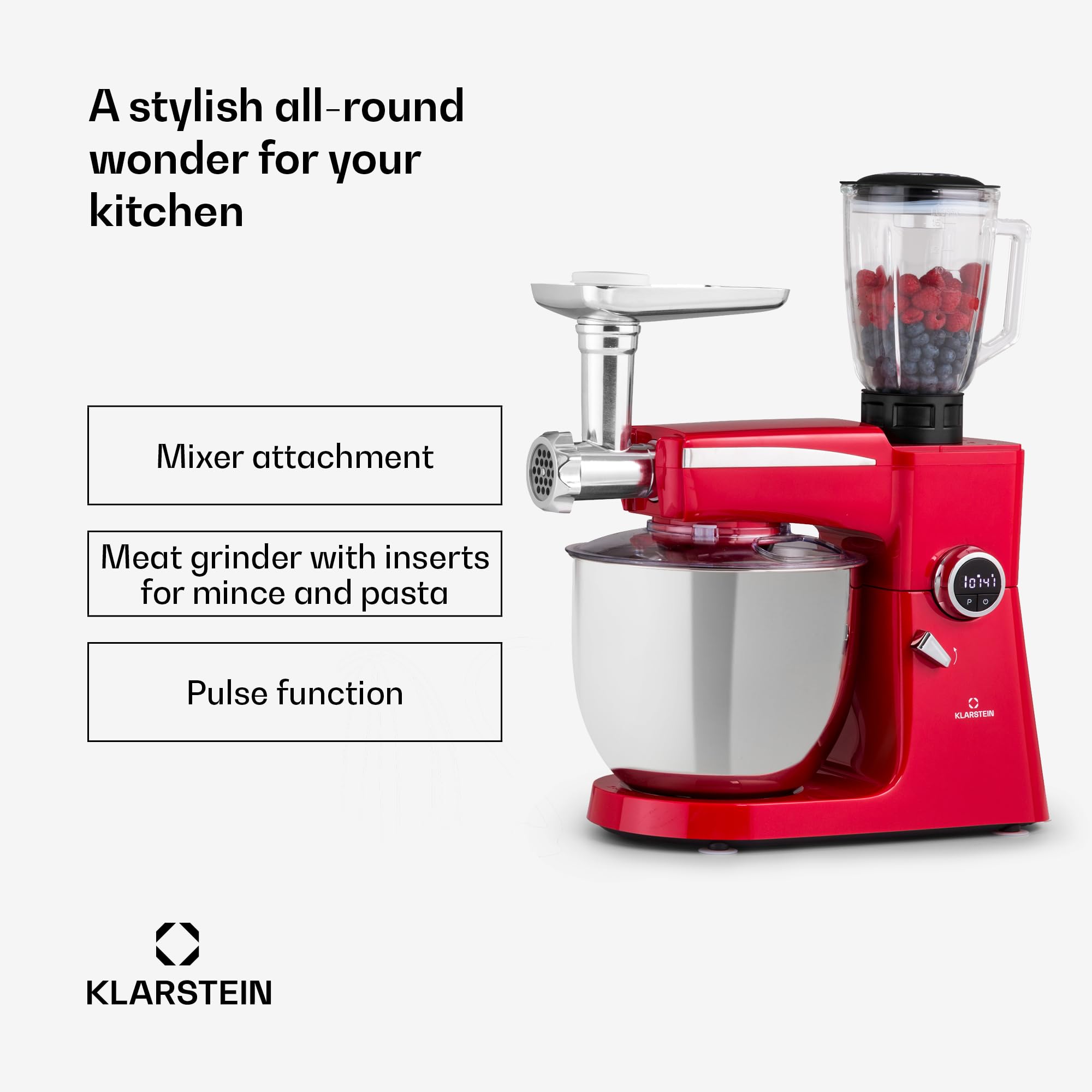 Klarstein Robot kuchenny, uniwersalny robot kuchenny, 3 w 1, mikser i miksery, maszyna do robienia ciasta z maszynką do mięsa, robot kuchenny, maszyna do ugniatania ciasta, miska 10 l, 2000 W