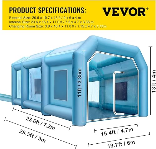 Miniatura 16 de VEVOR Cabina de pintura inflable portátil, cabina de pulverización inflable de 13 x 8 x 8 pies, tienda de campaña de pintura para automóvil