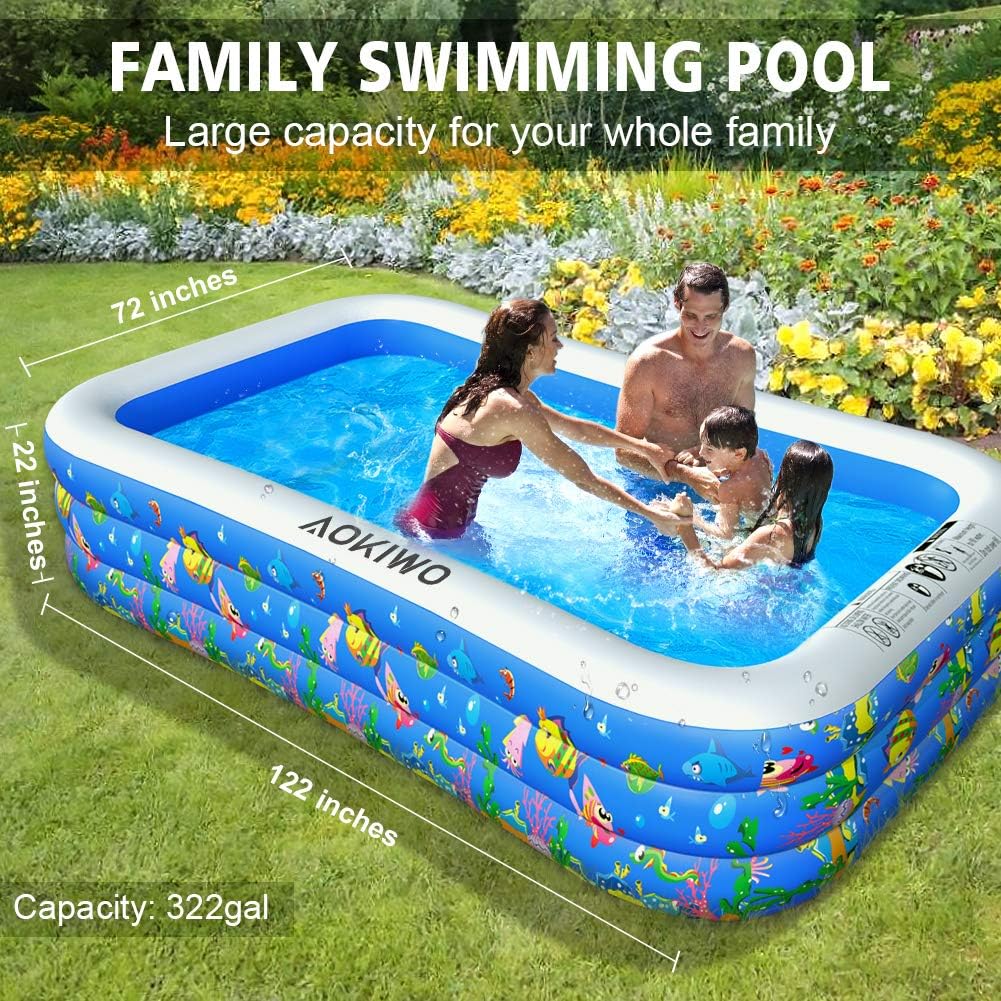 Gеt Dіѕсоunt 70% Prісе AOKIWO Family Inflatable Swimming Pool, 122 X 72 X 22 Full-Sized Inflatable Lounge Pool Kiddie Pool for Kids, Adults, Infant, Garden, Backyard, Outdoor Swim Center Water Party