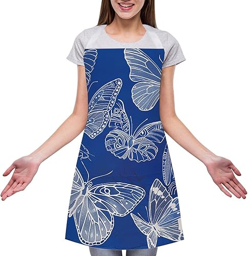 Miniatura 3 de MUSM Apron for Adults - 27.6 X 31.5 Inch, Heavy-Duty Polyester Aprons with Two Large Pockets, Waterproof Several Butterfly Lines Kitchen Apron for