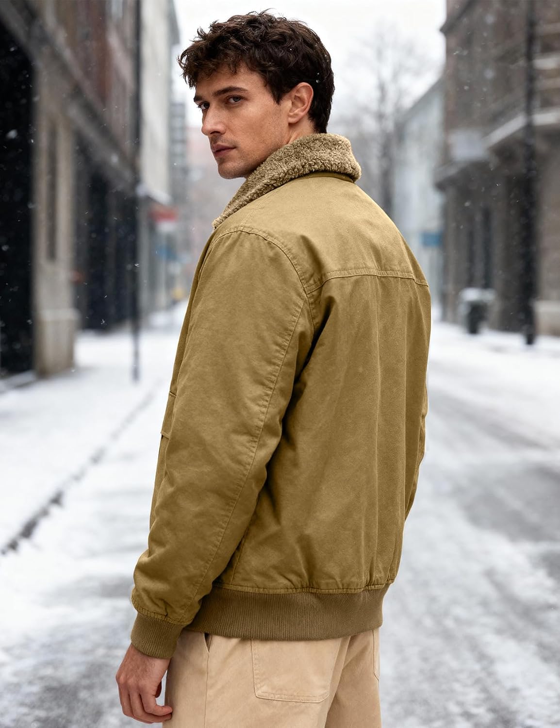 Eisctnd Men's Winter Sherpa Lined Bomber Jacket, Heavy Duty Warm Fleece Coat for Men with Zipper Pockets