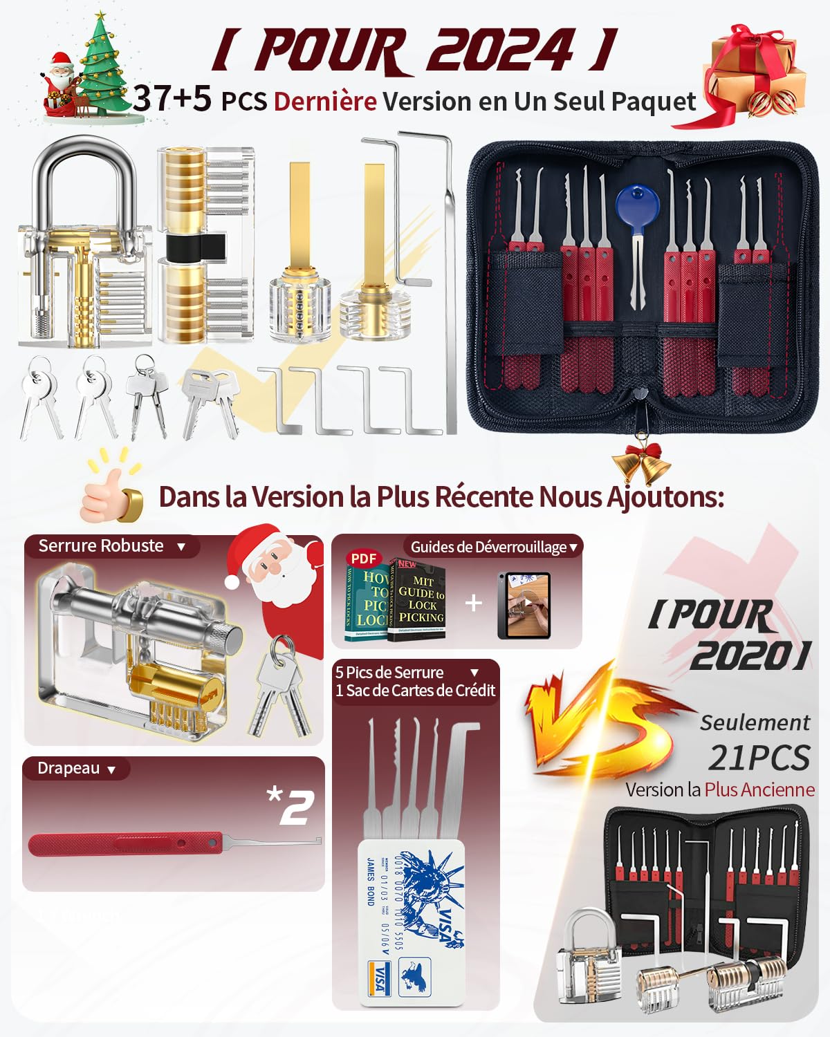 Eventronic Kit de Crochetage Serrure 37+5 Pièces, [2026 Nouvelle Edition Pionnier & Nouvelle Expérience Lockpick] avec 5 Serrure Transparente Cadenas, pour Serruriers Débutant & Pro