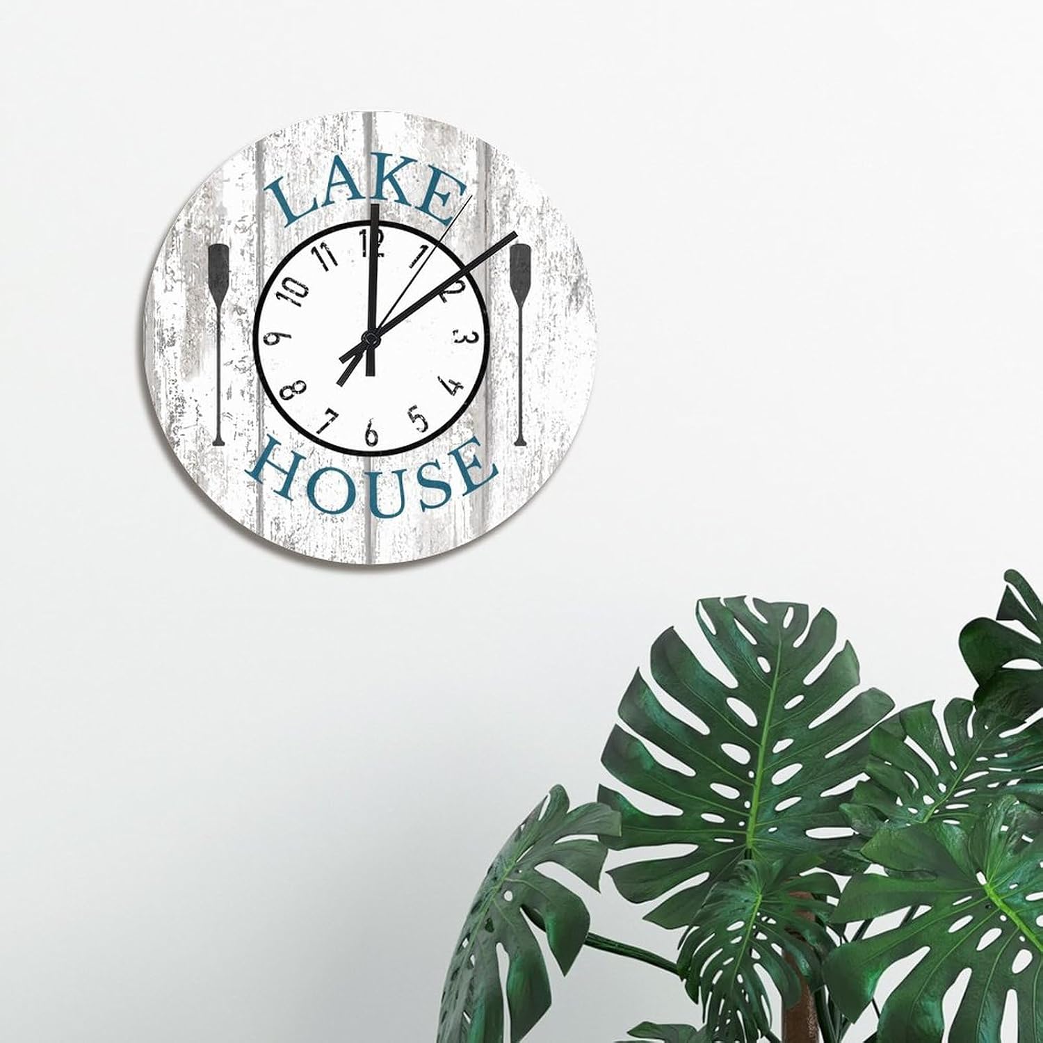 Lake Time 15 Inch Large Wall Clocks Battery Operated Non-Ticking Lake House Clock Paddle Analog Clock Vintage Wall Decor Farmhouse Home Decor for Living Room Kitchen Bedroom Office