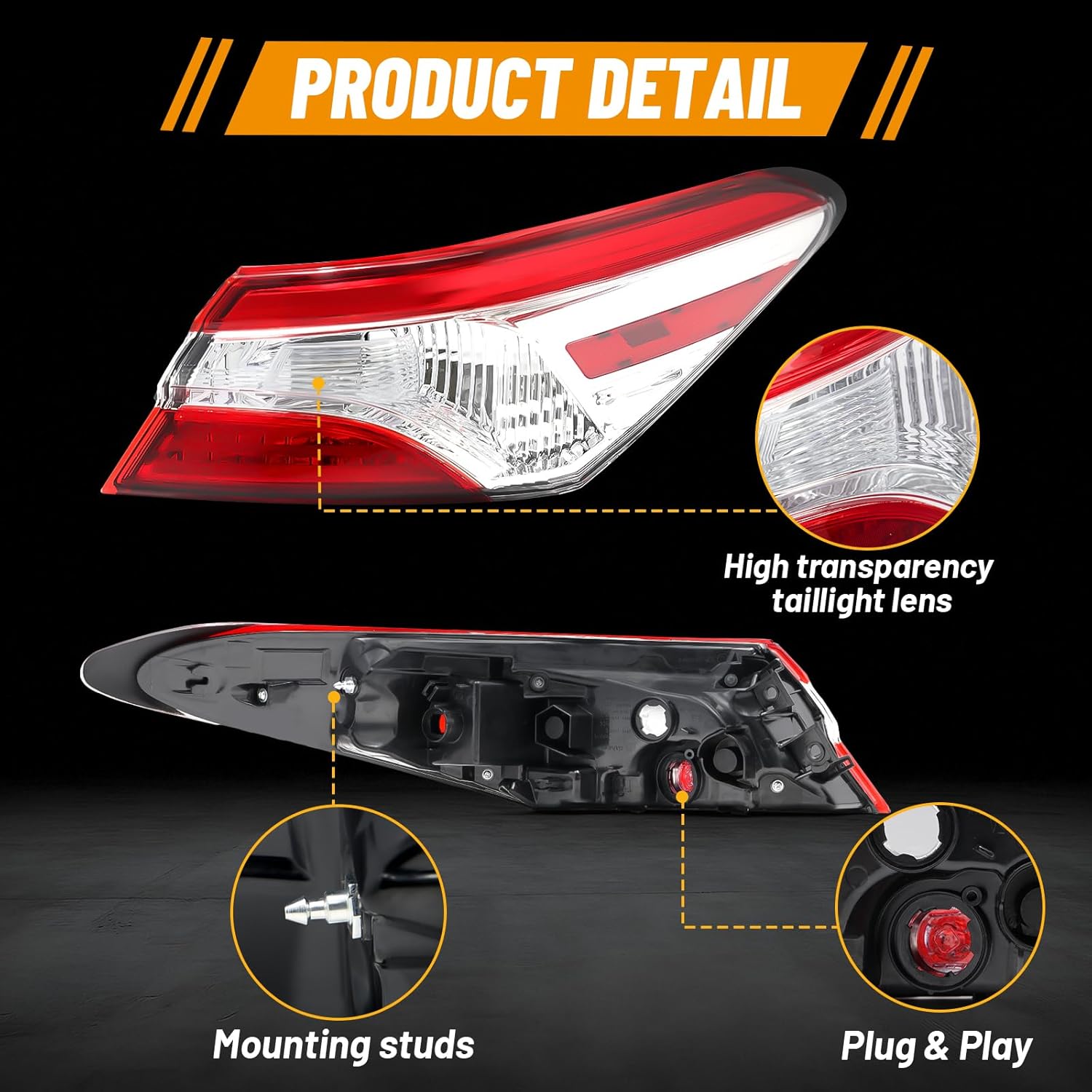 JFN Led Tail Lights Taillights Assembly for 2018-2020 Toyota Camry LE L SE Tail Lamp Replacement 81560-06720 (Passenger Side (Right))