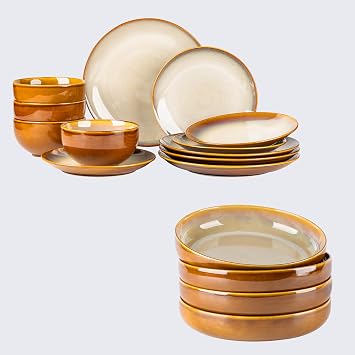 LERATIO Ceramic Dinnerware Sets for 4, Coupe Plates and Bowls Sets,Highly Chip and Crack Resistant | Dishwasher & Microwave & Oven Safe Dishes set,Reactive Glaze Dinnerware- Service for 412pcs