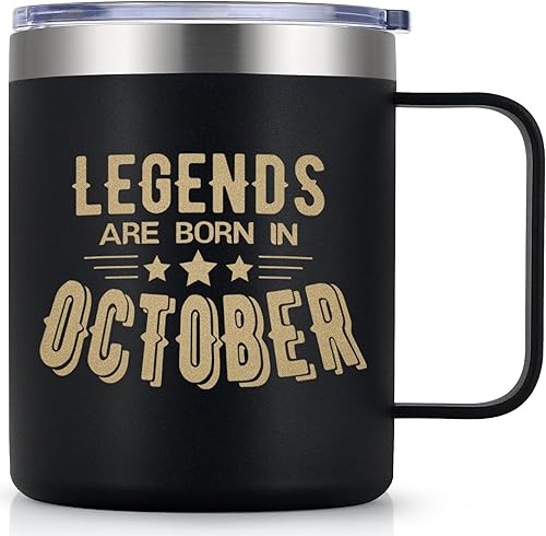 Lifecapido Regalos de cumpleaños para hombres, taza de café aislada con asa de 12 onzas, regalos de cumpleaños de octubre, regalos de Libra, regalos