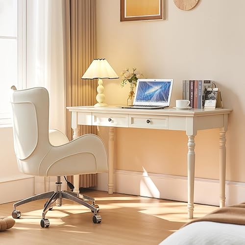 Miniatura 3 de Escritorios blancos de estilo rústico francés con cajones, mesa de computadora de madera maciza de 47 pulgadas para oficina en casa, sala de estar,