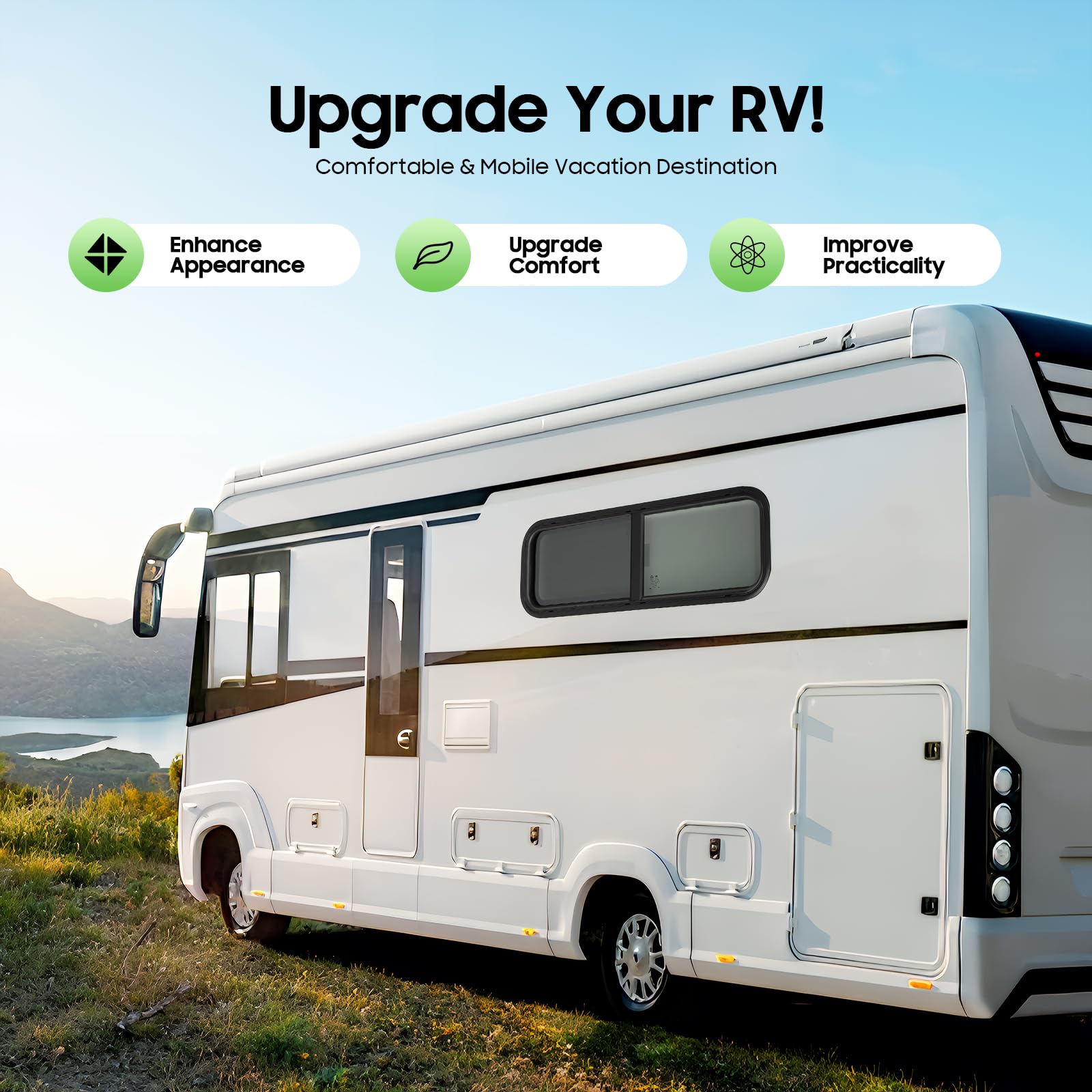 900x300mm Finestra per camper con finestra scorrevole con zanzariera, nero, telaio in alluminio, universale per camper, roulotte, roulotte Airstream, furgone