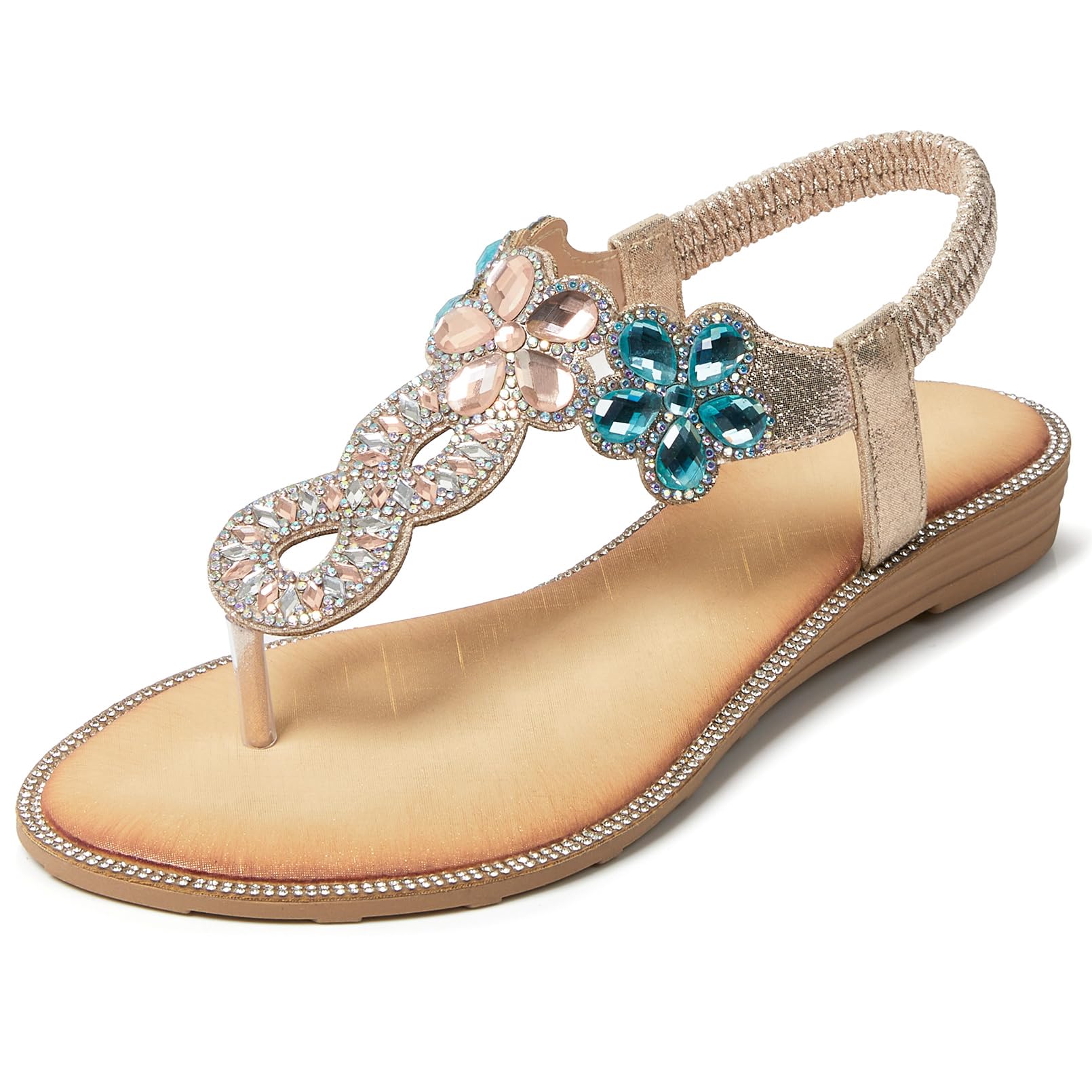 iCKER Women Sandals Rhinestone Dressy Casual Summer flat flip flops Comfortable Sandals