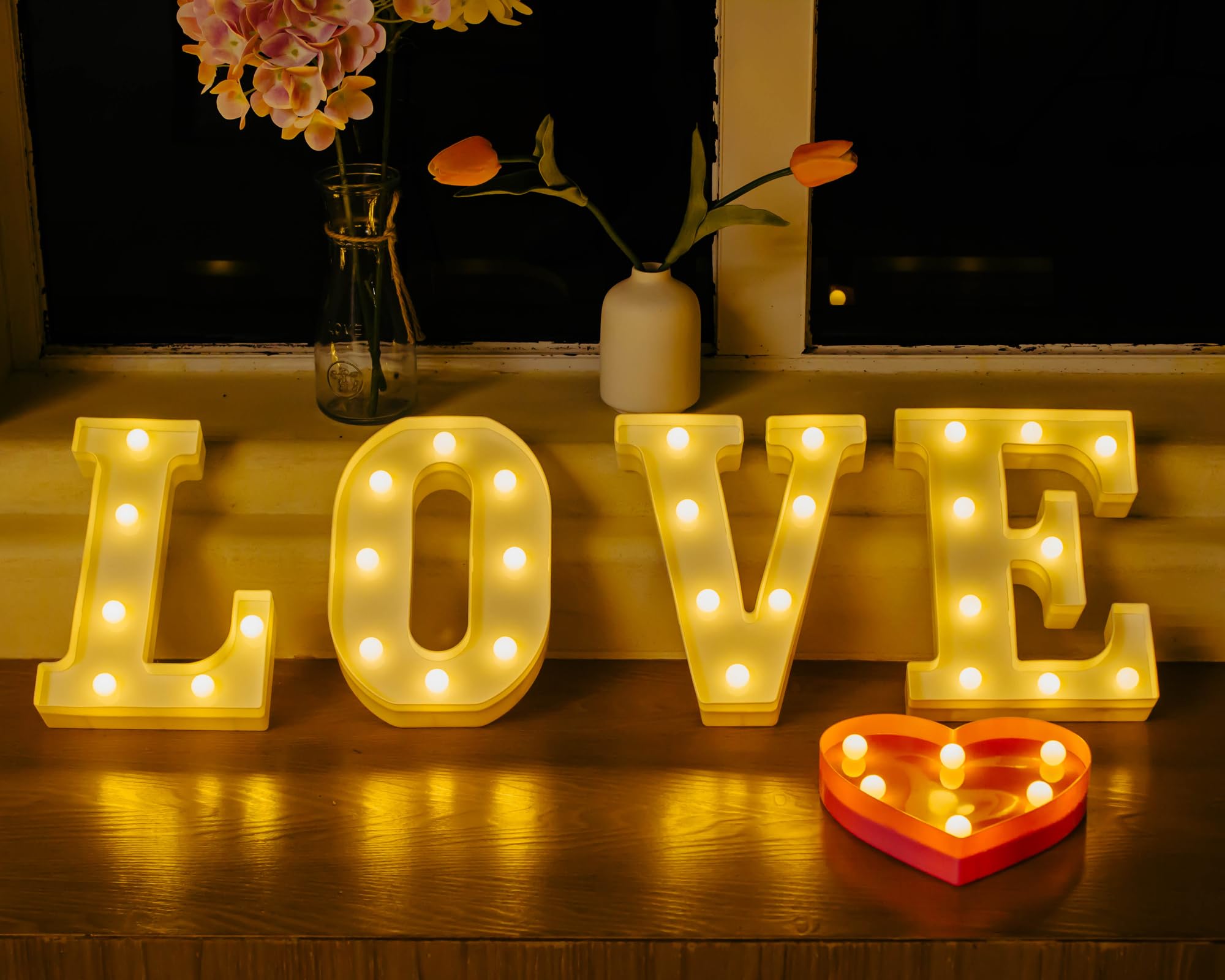 Led Light Up Letters, Marquee Letter Lights, Small Letters with Lights, Battery Powered Letter Sign Lights for Party, Table, Wall Decor (Letter LOVE, Warm White)