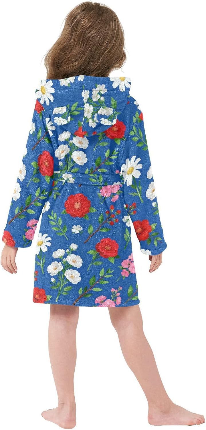 GuoChe Blue Background Mixed Floral Pattern Hooded Pajama Robe For Girls