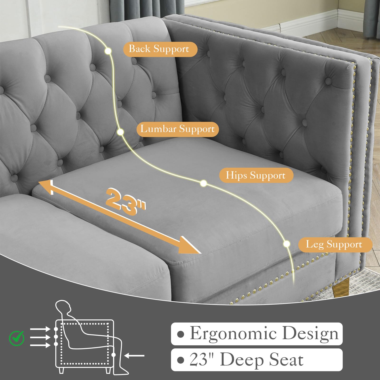 Amazon｜JEEOHEY チェスターフィールドソファ、特大ベルベットソファ