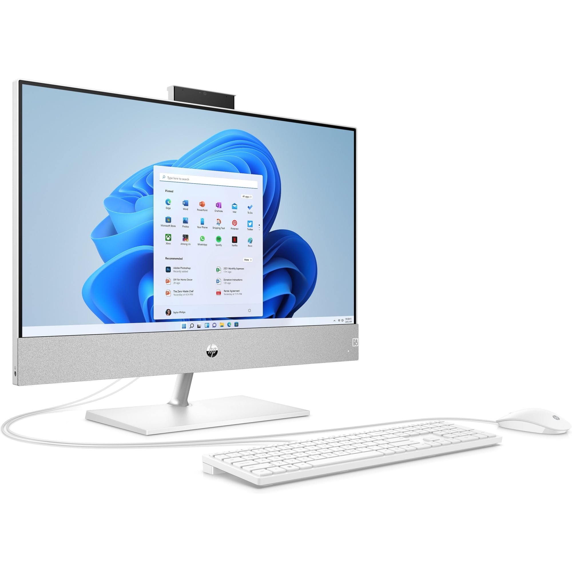 HP Pavilion 24-ca0000sl All-in-One, AMD Ryzen 5 5500U, 16GB RAM LPDDR4, 512GB SSD NVMe, Grafica Integrata AMD, Display da 23.8" FHD IPS, Wi-Fi, Webcam FHD, Windows 11, Non è Touch, Bianco