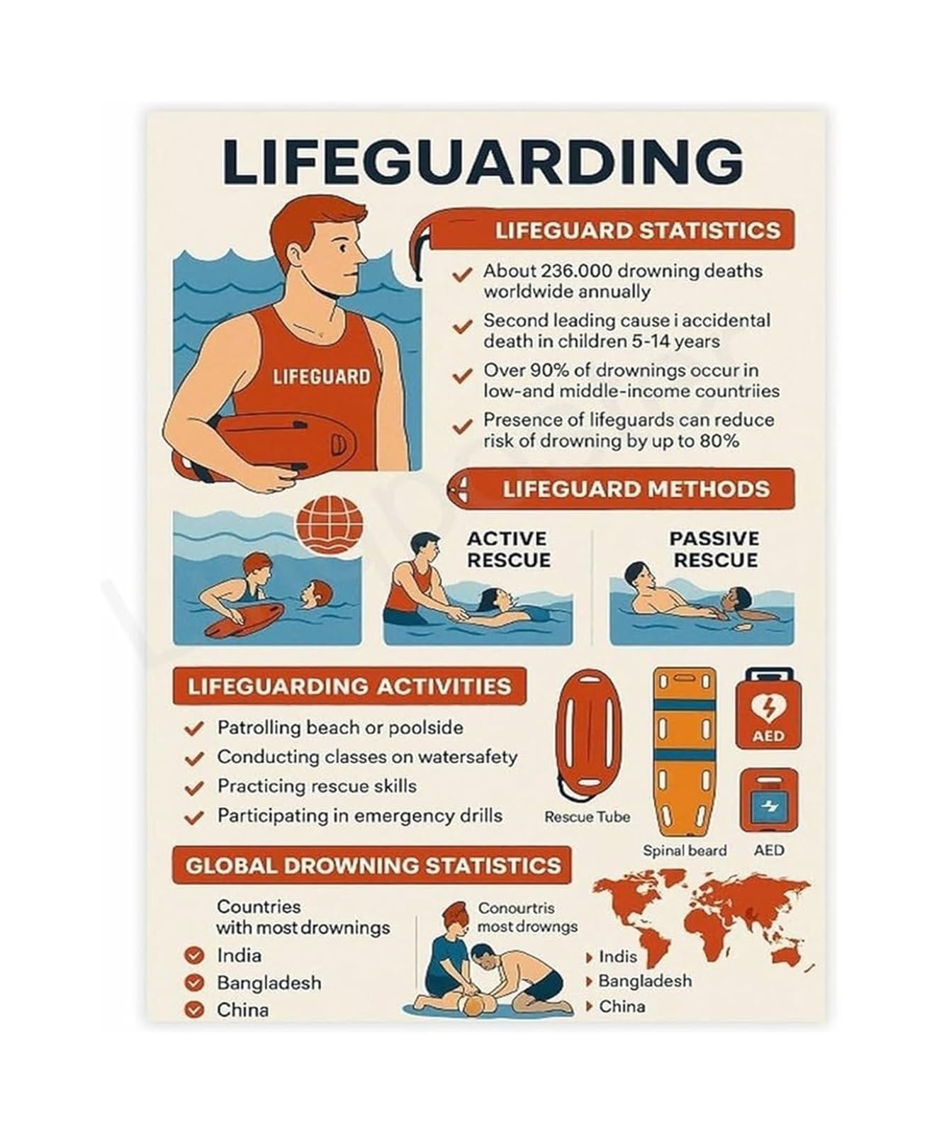 XGINERFEX Pool First Poster Lifeguard Awareness and Responsibilities Educational Wall Decor(Framed,12x18inch(30x45cm))