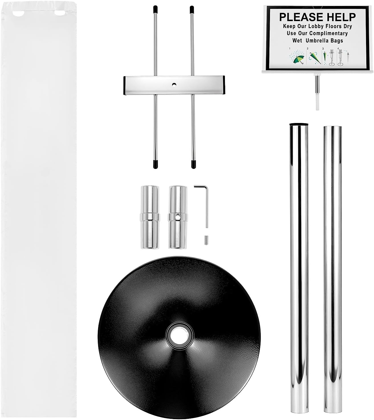 QWORK Umbrella Holder for Entryway, Umbrella Bag Wrapper Station with Customizable Sign – 200 Long Bags Included, for High Traffic Areas