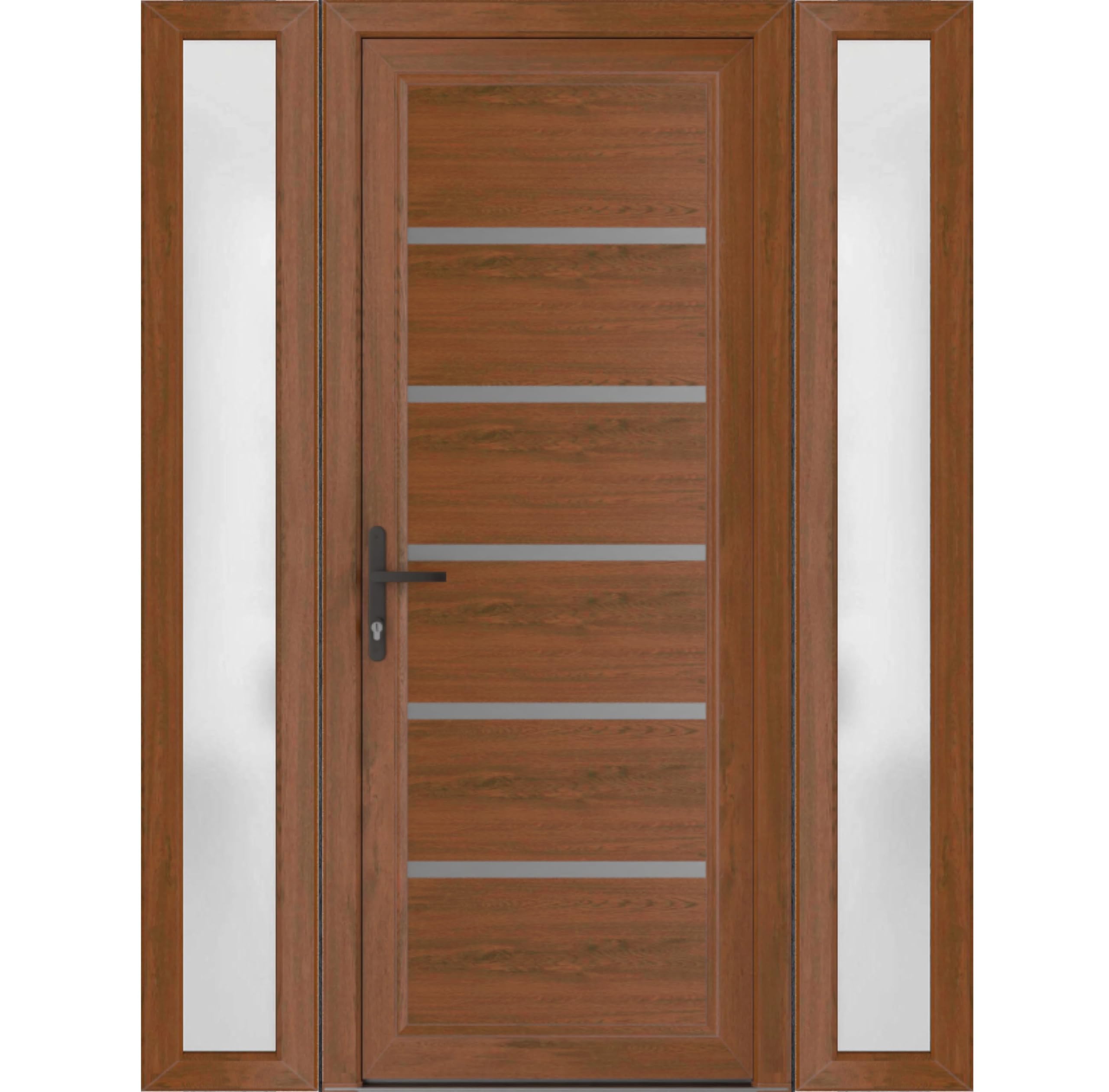 VDOMDOORS Front Exterior Door Prehung 36 x 80 inches | Manux 8415 Walnut | Entry Door with Frame | Metal Sidelite | 2 Sidelites 14" | Right Hand | Front Entry