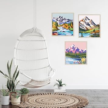 LB Scenery Floral Embroidery Kit for Beginners Adults, 3 Sets Hand Embroidery Starter Kit with Tree Mountain Pattern and Instructions Stamped Cross Stitch Kits Include Embroidery Hoop Needles Threads
