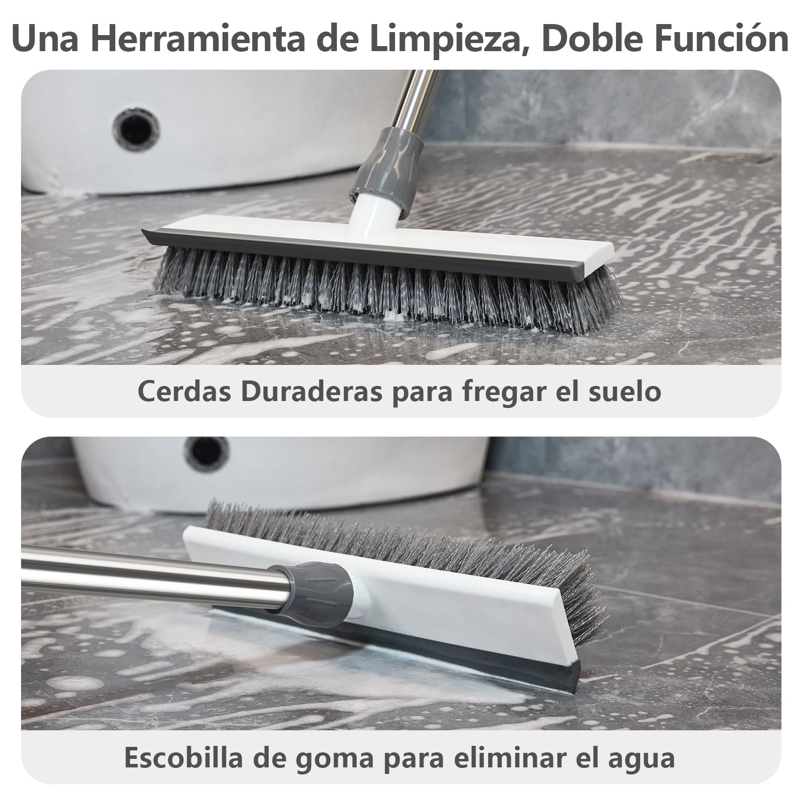 Mitclear Cepillo de Limpieza de Suelo con Mango Largo(128cm), 2-en-1 Escobilla de Cerdas Rígidas con Escobilla de Goma para Limpiar Azulejos, Pavimento in Legno, Cocina, Baño, Terraza, Patio, Garaje