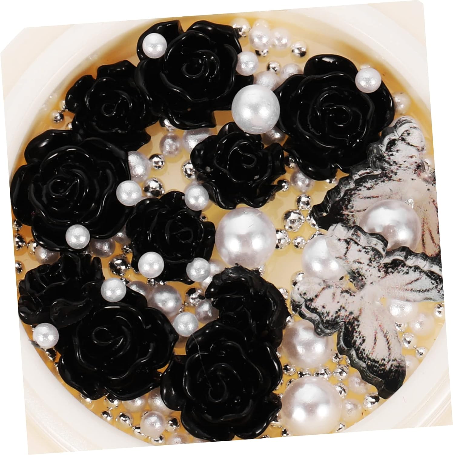 Mikinona 5sets Flower Nail Charms Resin Nail Jewels Pearl DIY Art Supplies 4boxes*5